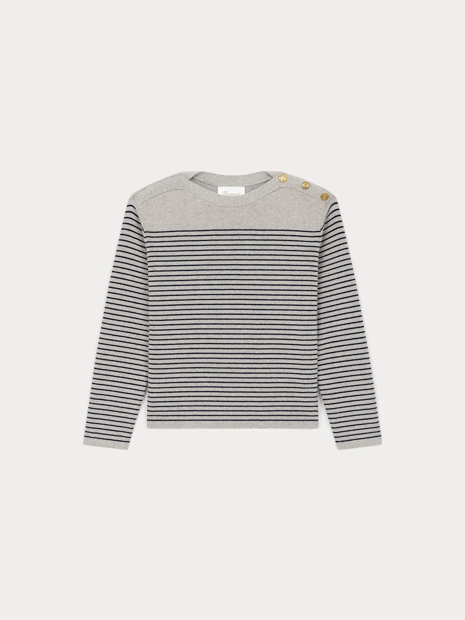 Women | Gray Sailor Sweater In Wool And Cotton With Navy Stripes | Grey