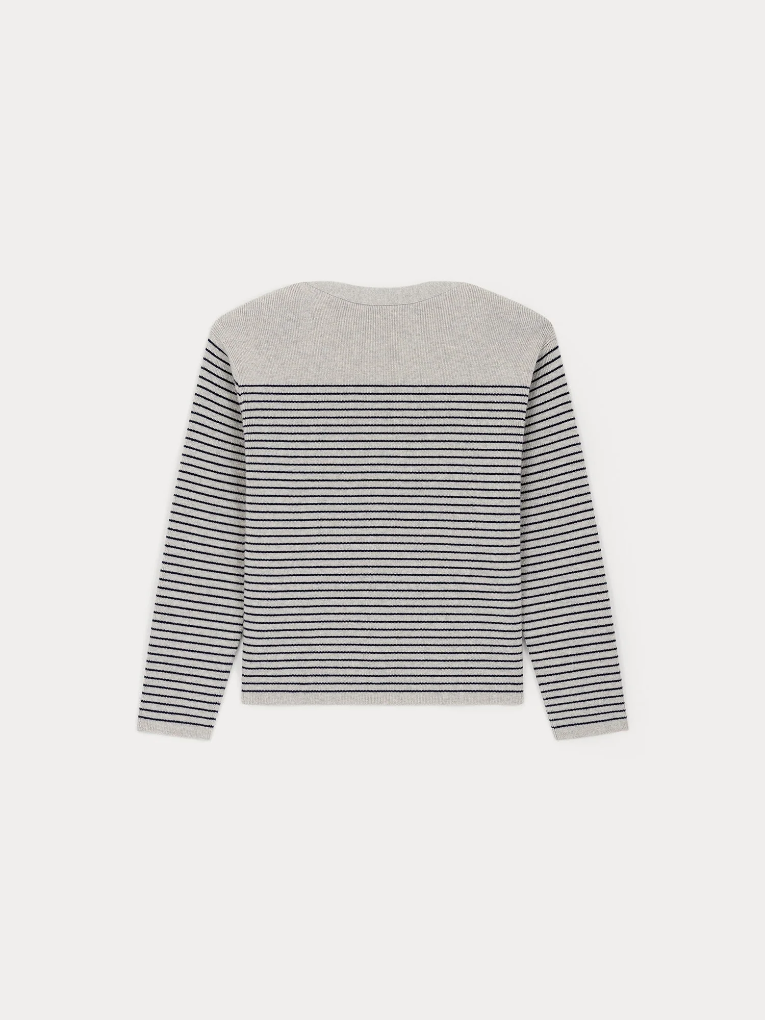 Women | Gray Sailor Sweater In Wool And Cotton With Navy Stripes | Grey - Image 2
