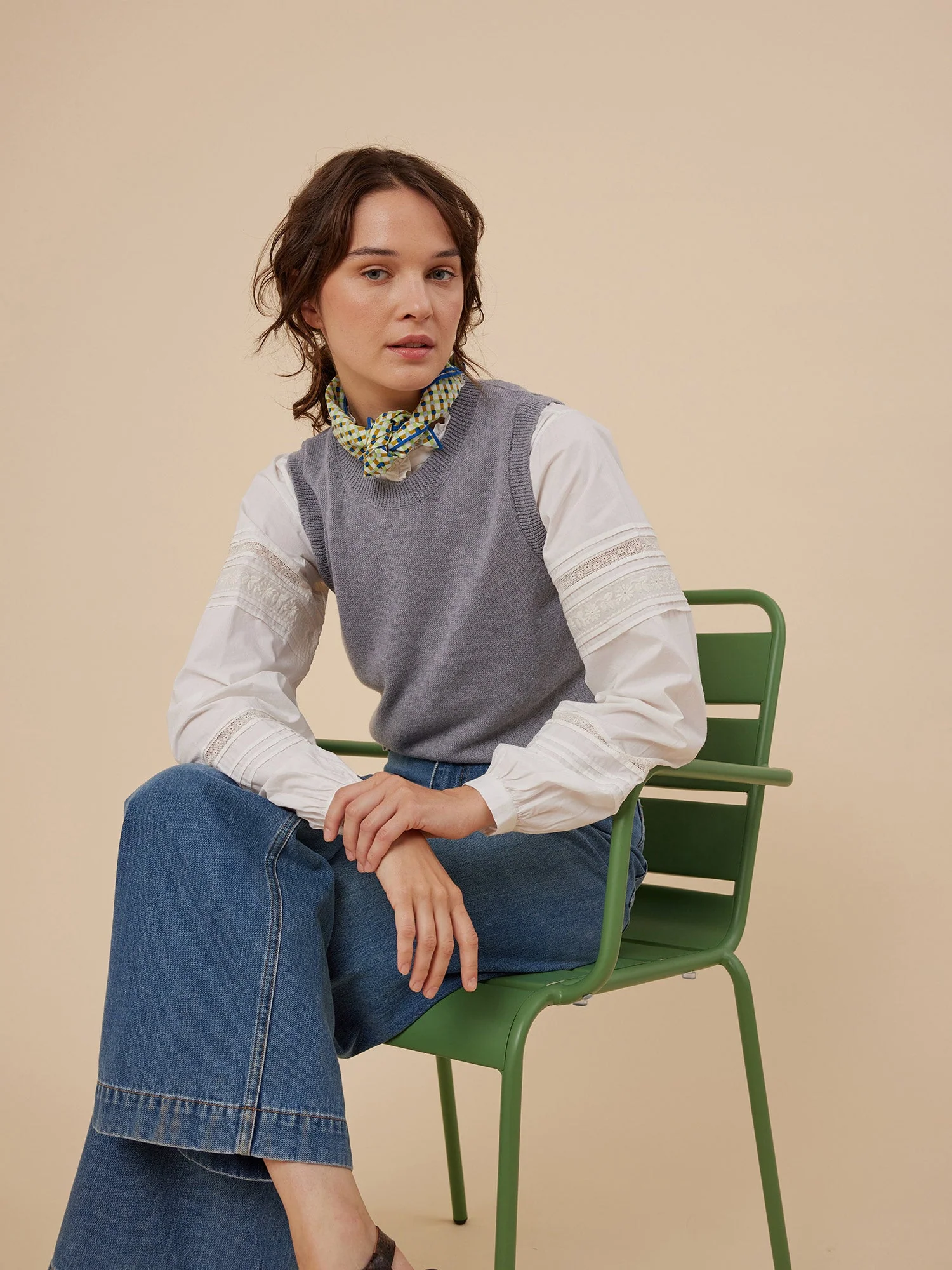 Women | Northern Sleeveless Vest In Cotton And Linen | Blue