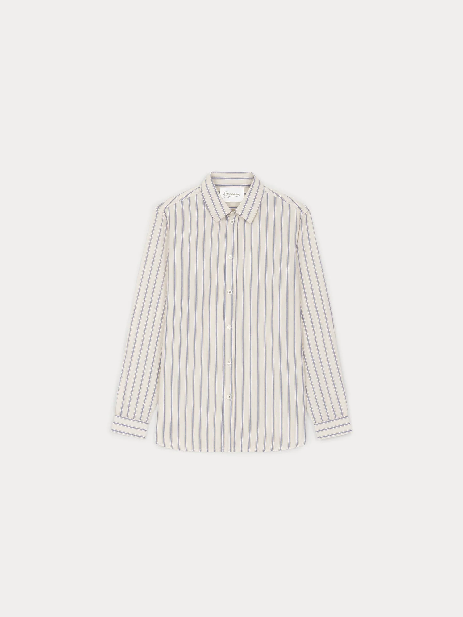 Women | Off And Blue Striped Shirt In Cotton | White