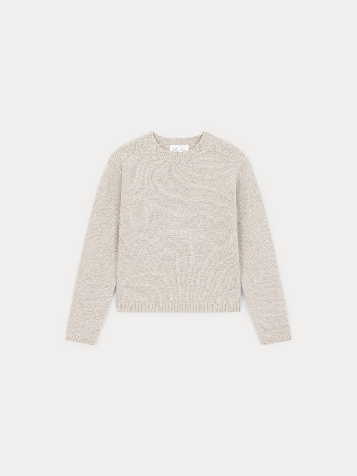 Women | Round Neck Heather Gray Sweater In Wool | Beige