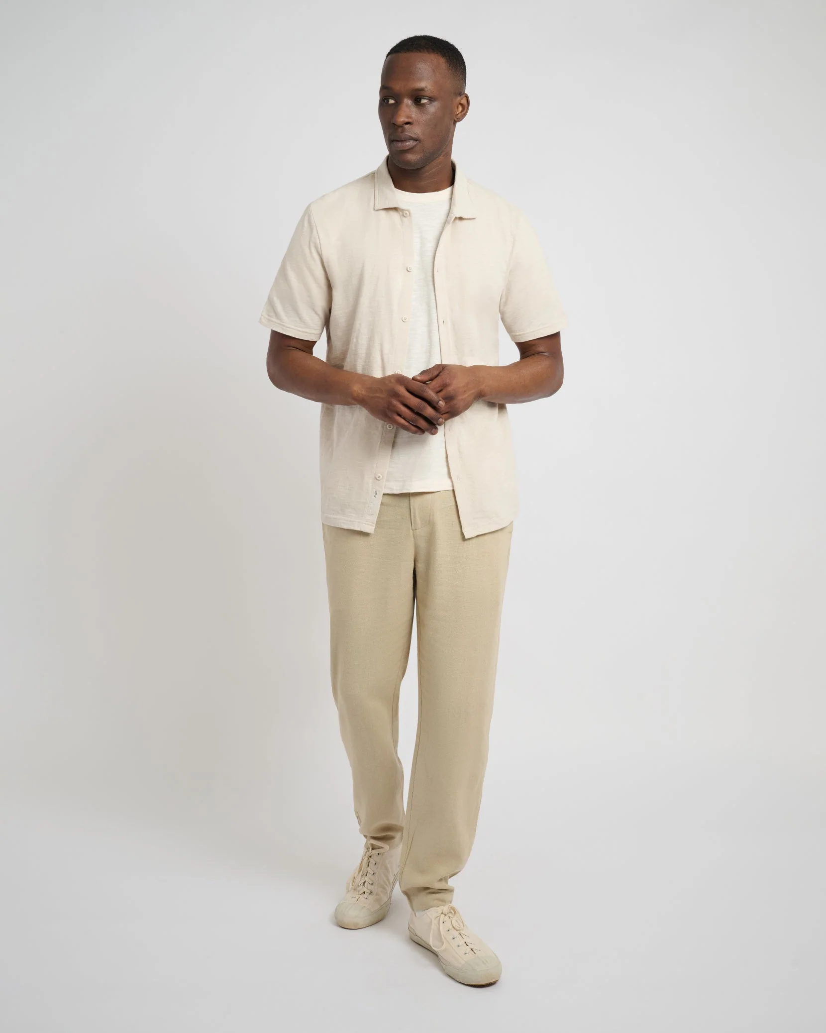 Mens | Button Front Elastic Linen Pant | Sand - Image 4