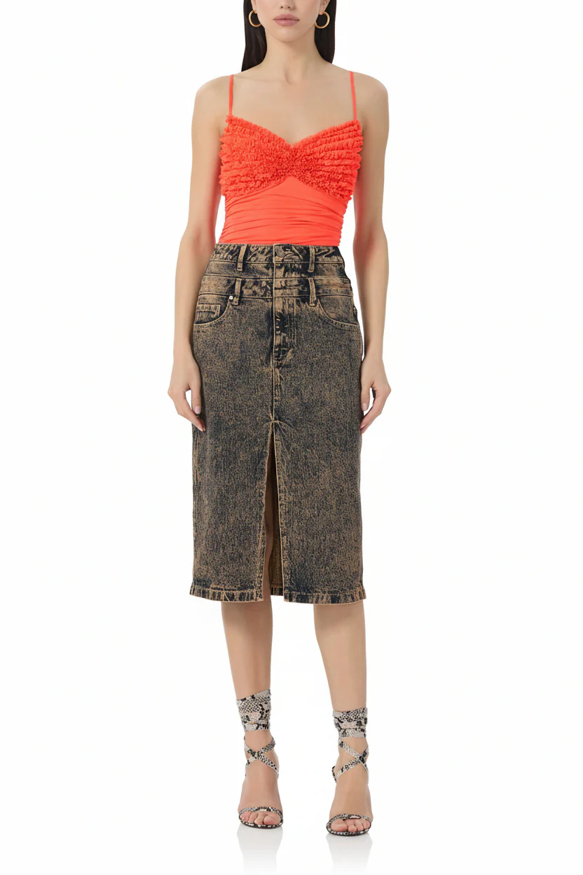 Casia Ruffle Bodysuit | Fiery Coral