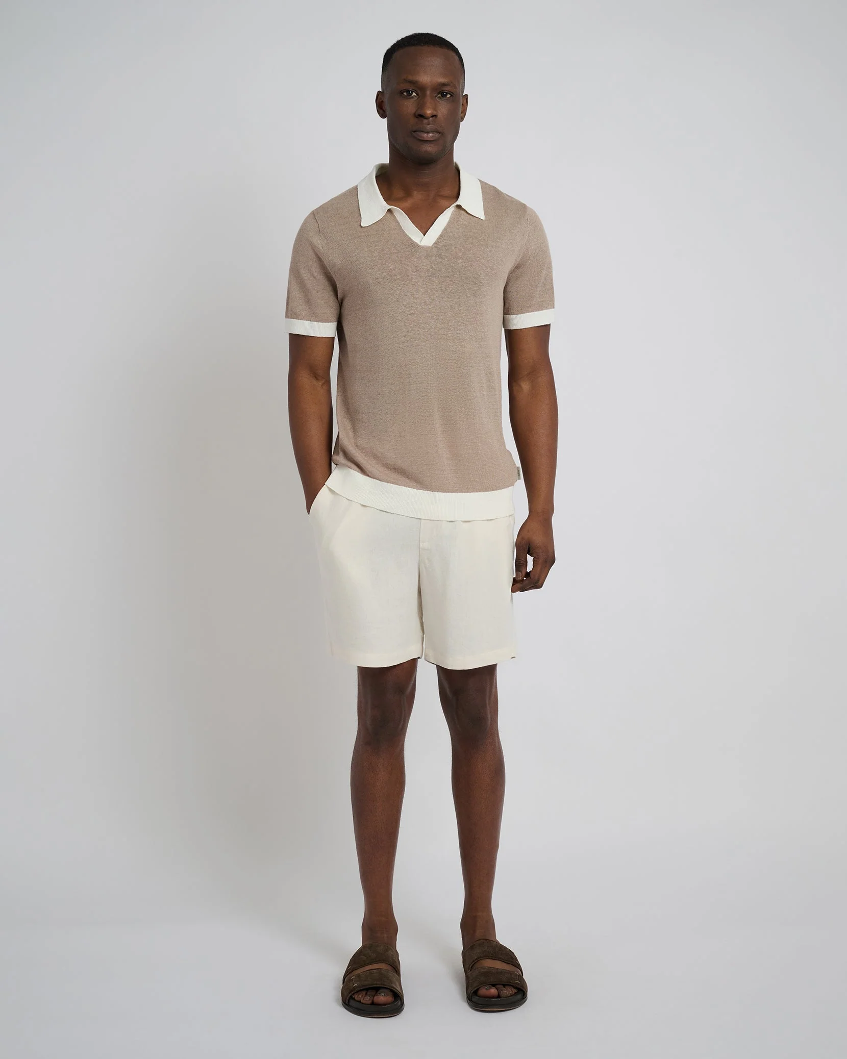 Mens | Classic 6" Pull On Linen Short | Oat - Image 4