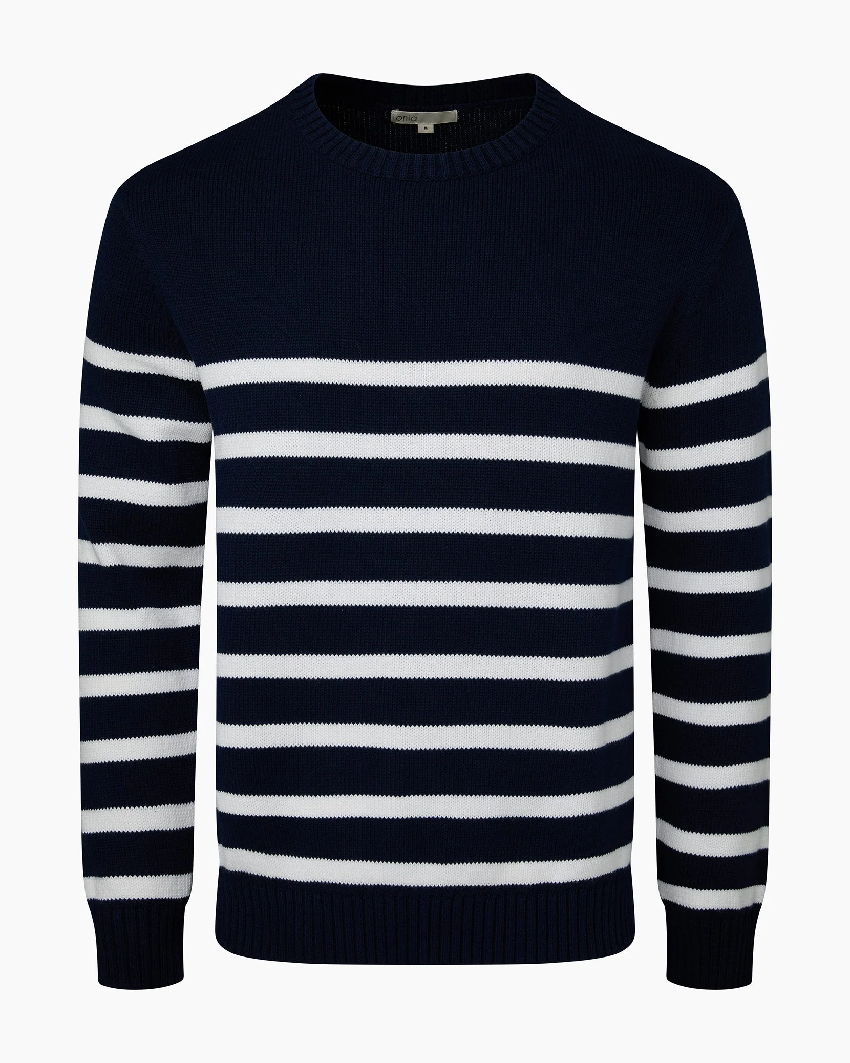 Mens | Cotton Boatneck Sweater | Deep Navy/White