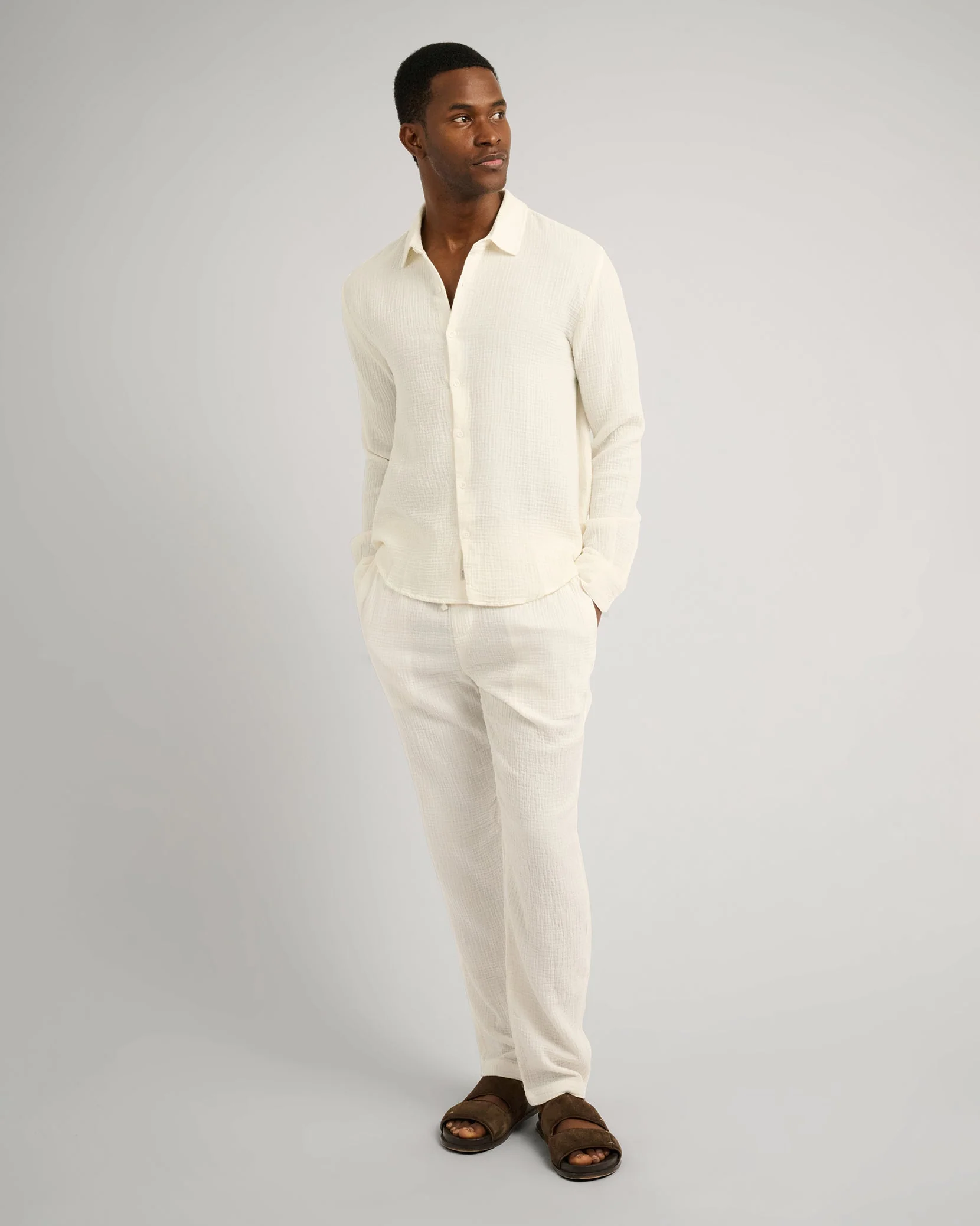 Mens | Cotton Gauze Pull-on Pant | White - Image 4