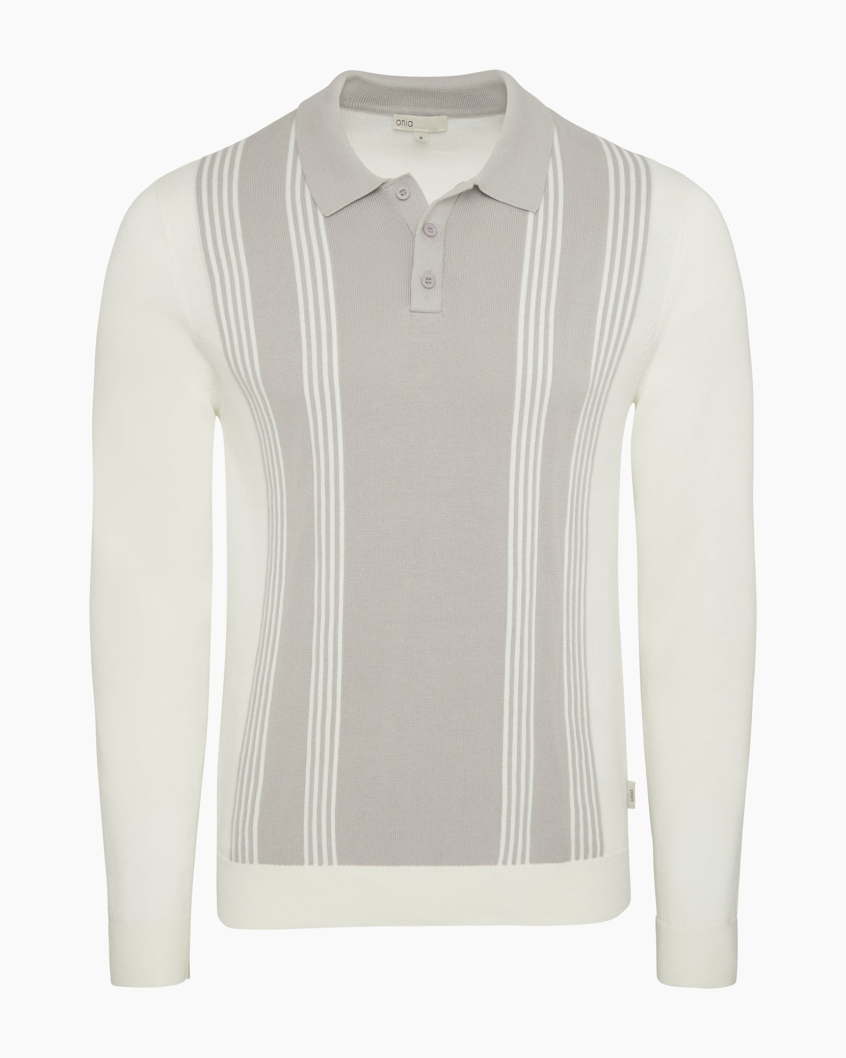 Mens | Cotton Knit Long Sleeve Polo Sweatshirt | Quiet Grey/White