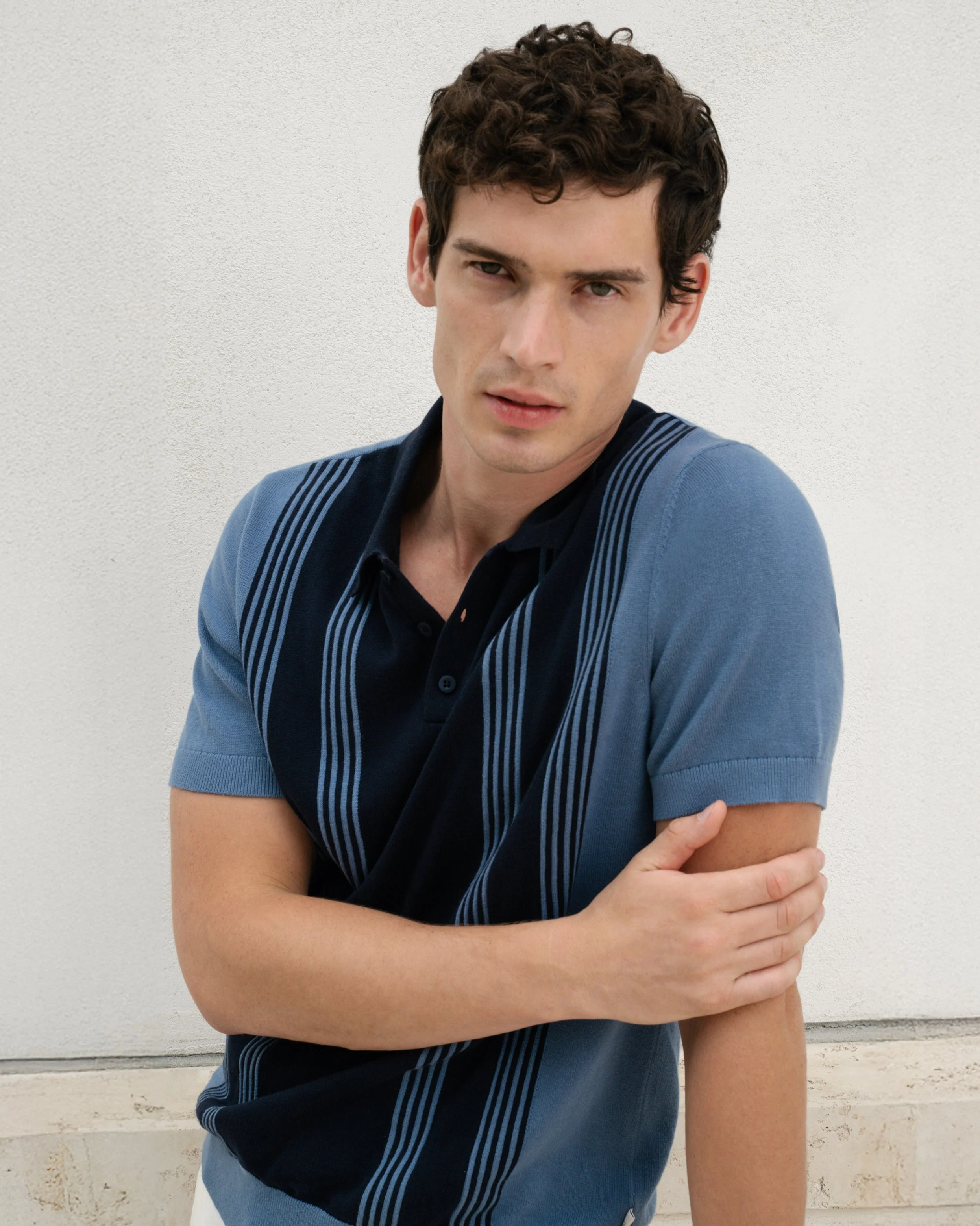 Mens | Cotton Knit Short Sleeve Polo | Indigo/Navy - Image 3