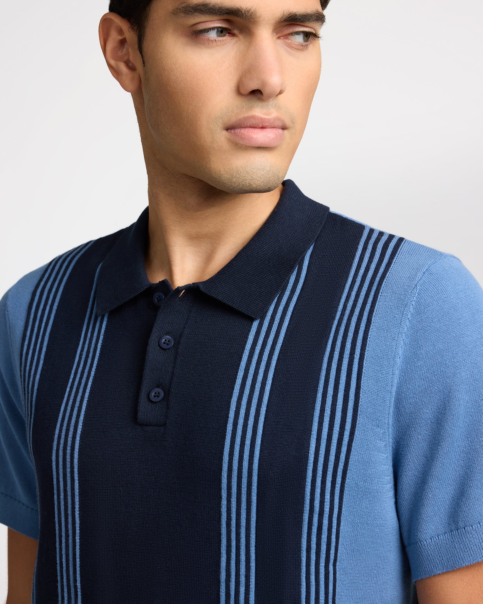Mens | Cotton Knit Short Sleeve Polo | Indigo/Navy - Image 4