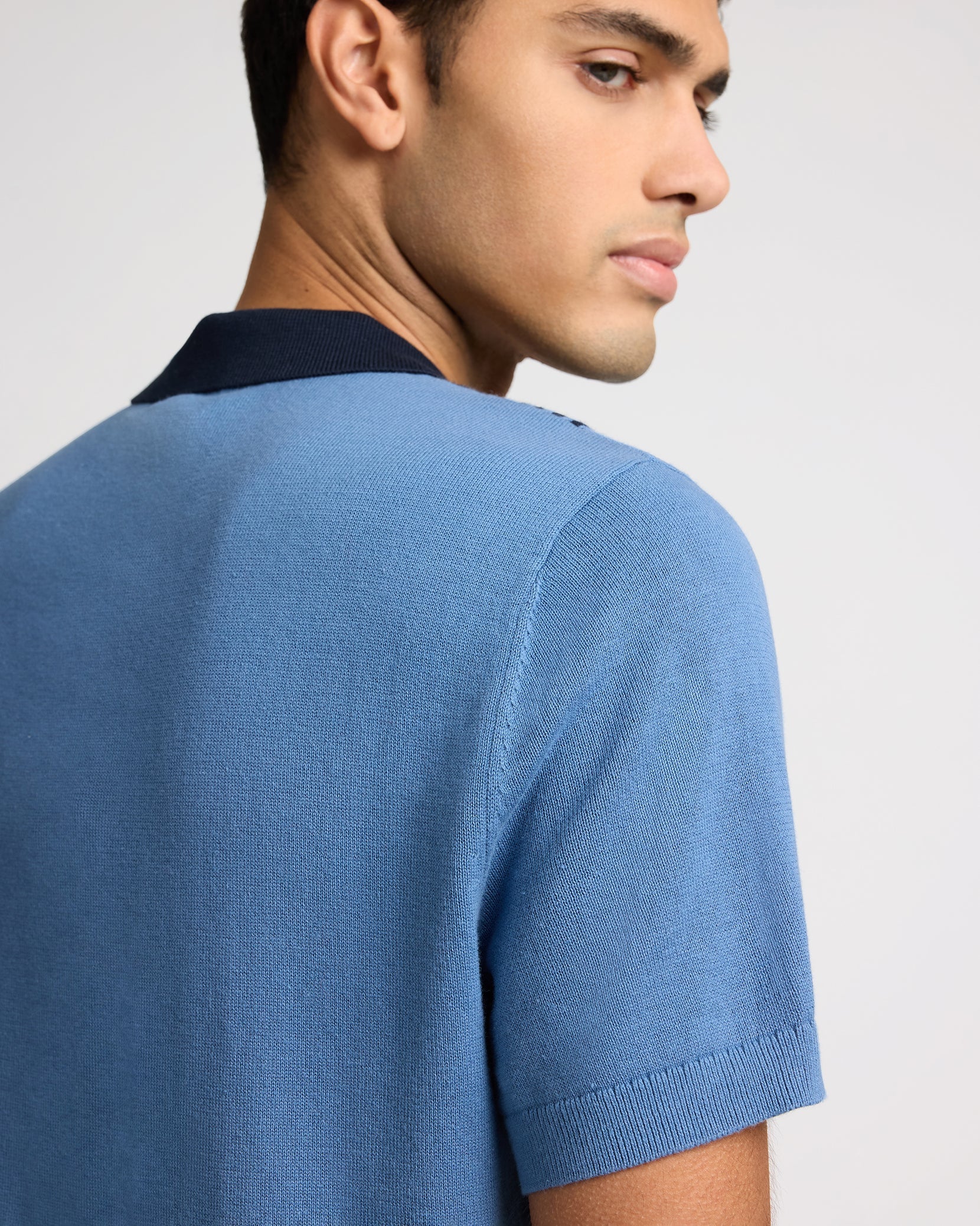 Mens | Cotton Knit Short Sleeve Polo | Indigo/Navy - Image 6