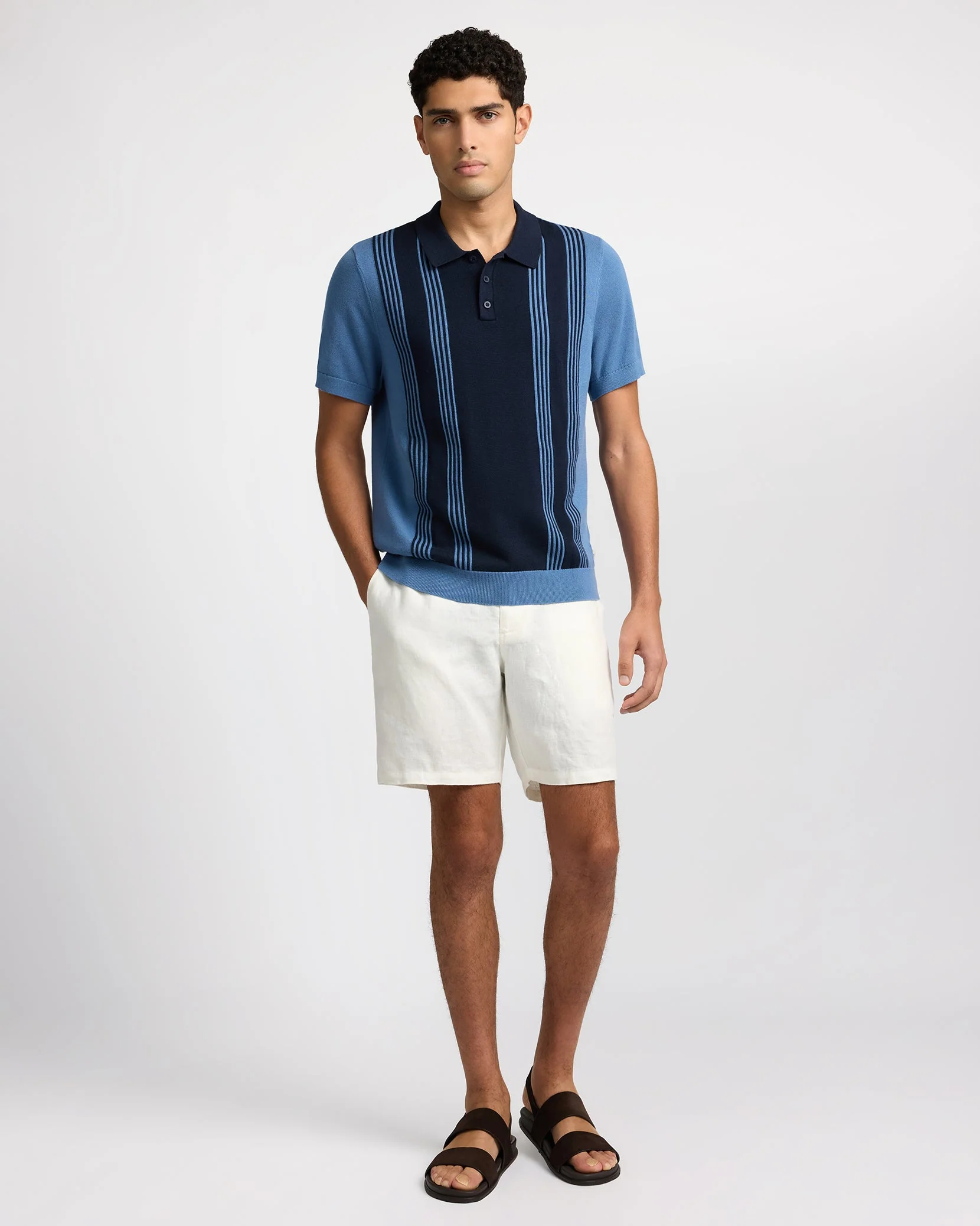 Mens | Cotton Knit Short Sleeve Polo | Indigo/Navy - Image 7