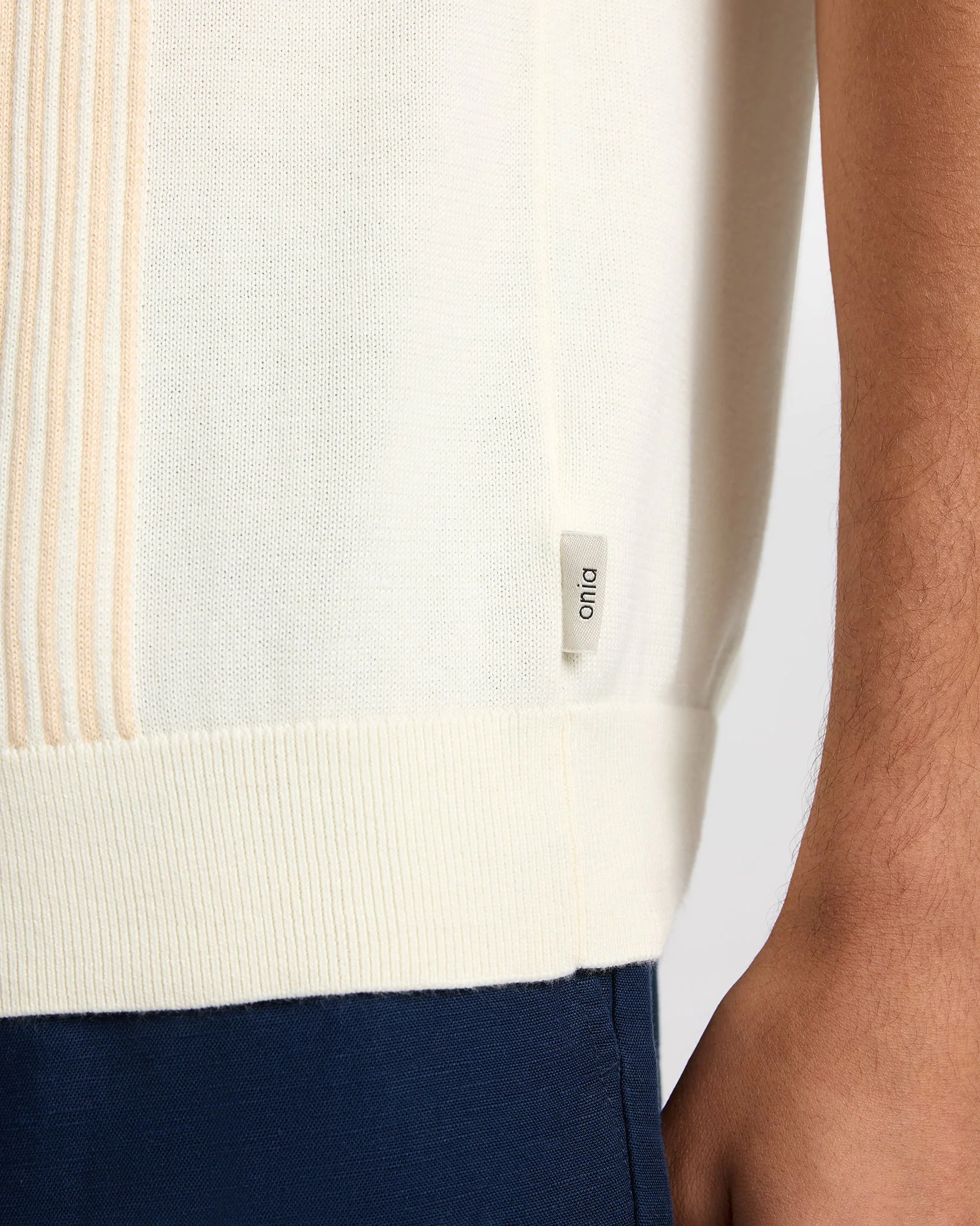 Mens | Cotton Knit Short Sleeve Polo | Natural/Egret - Image 4