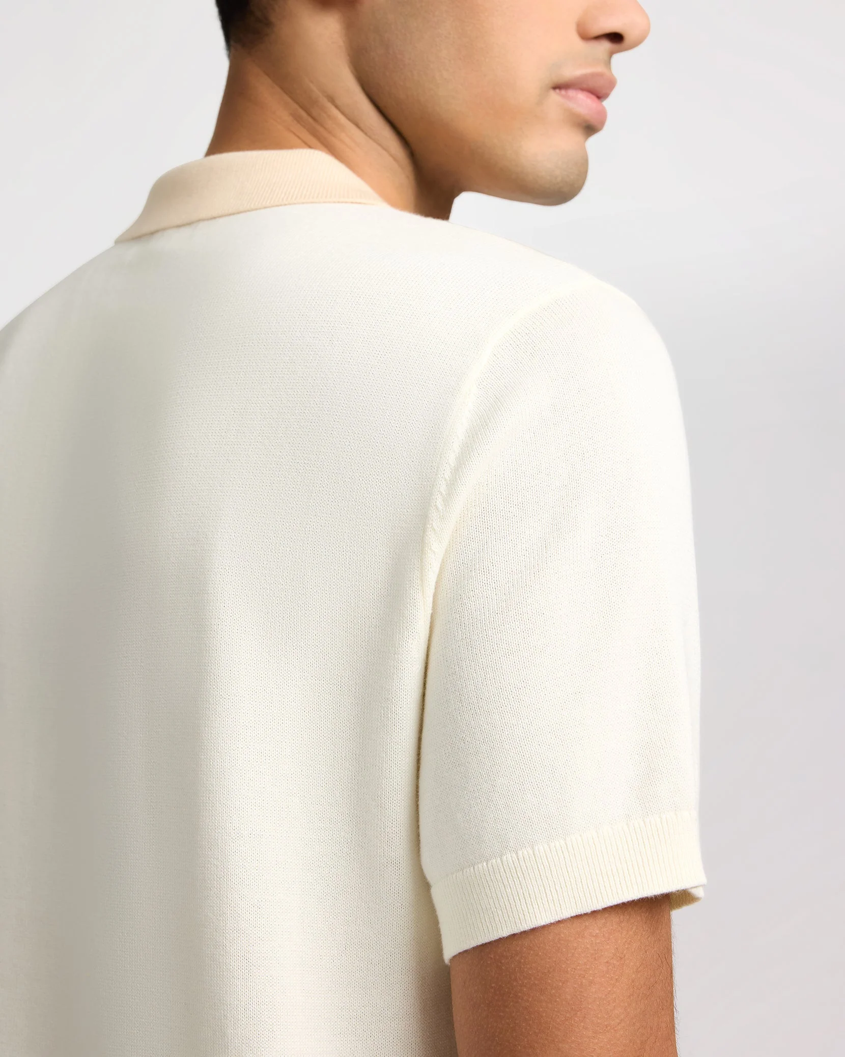 Mens | Cotton Knit Short Sleeve Polo | Natural/Egret - Image 5