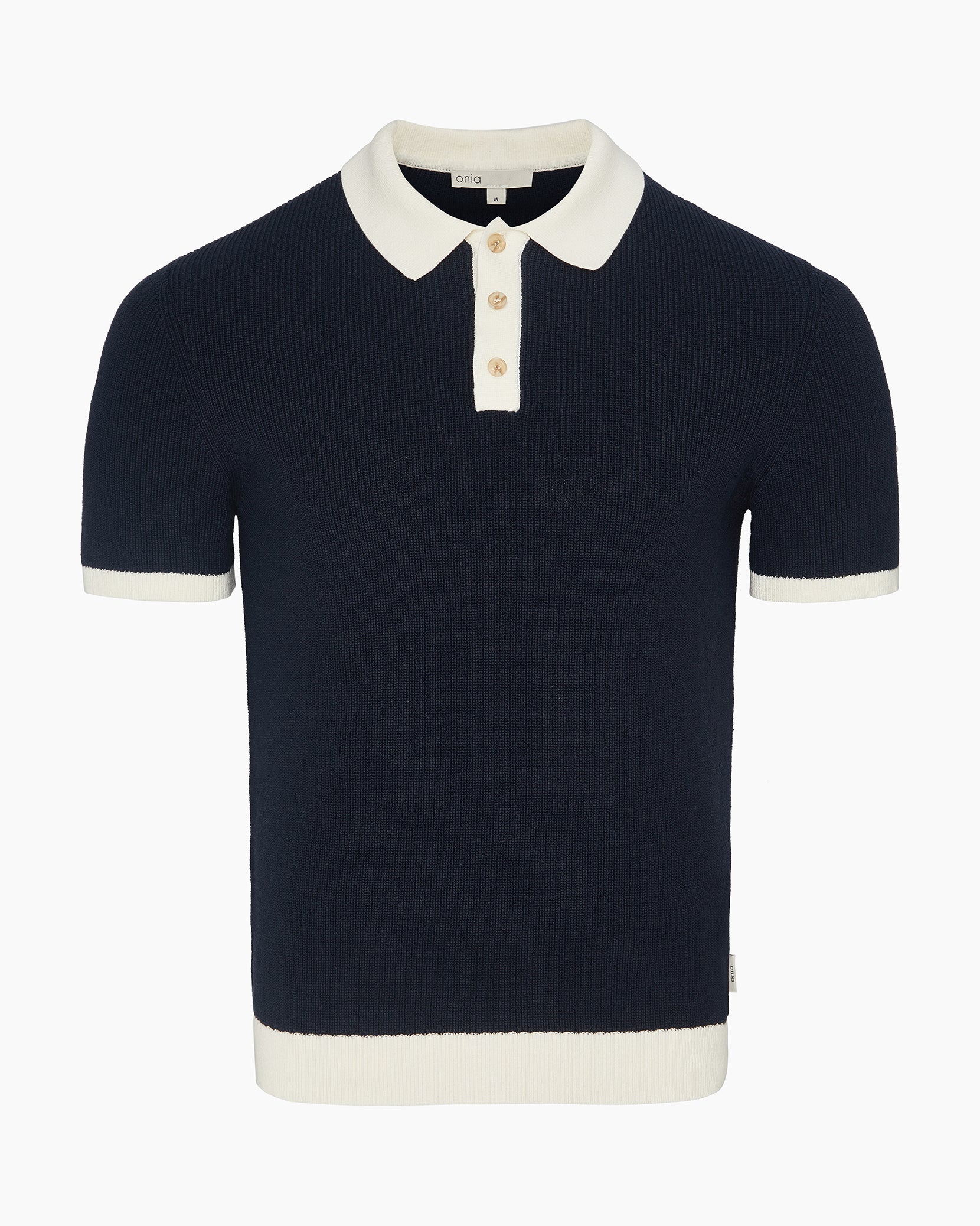 Mens | Cotton Linen Knit Polo | Midnight/Egret