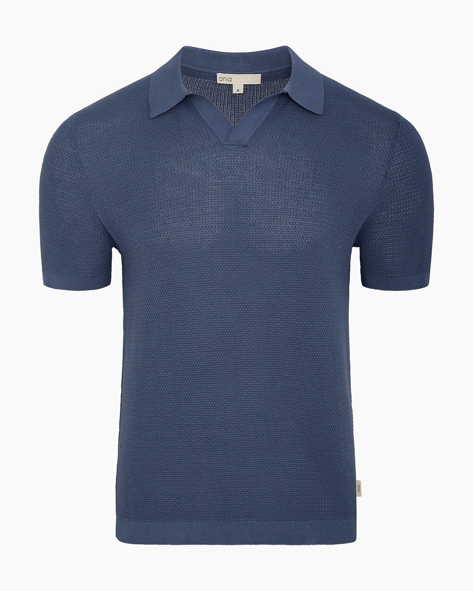 Mens | Cotton Textured Johnny Collar Polo | Vintage Indigo