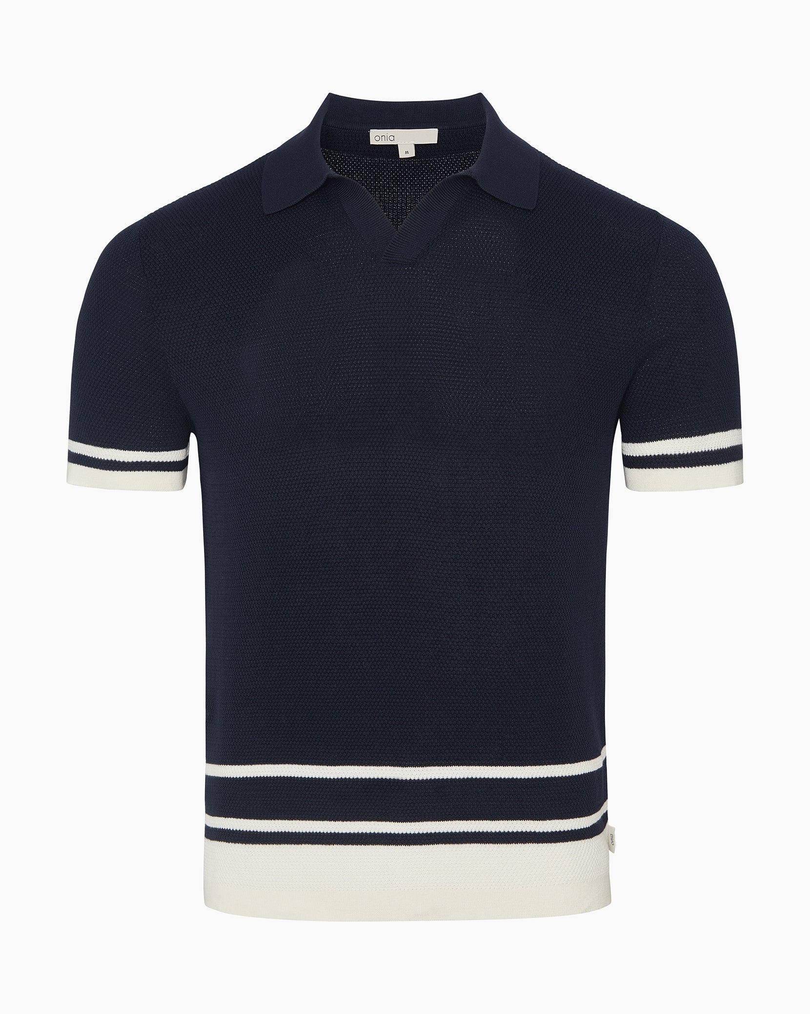 Mens | Cotton Textured Johnny Collar Polo | Midnight/Egret