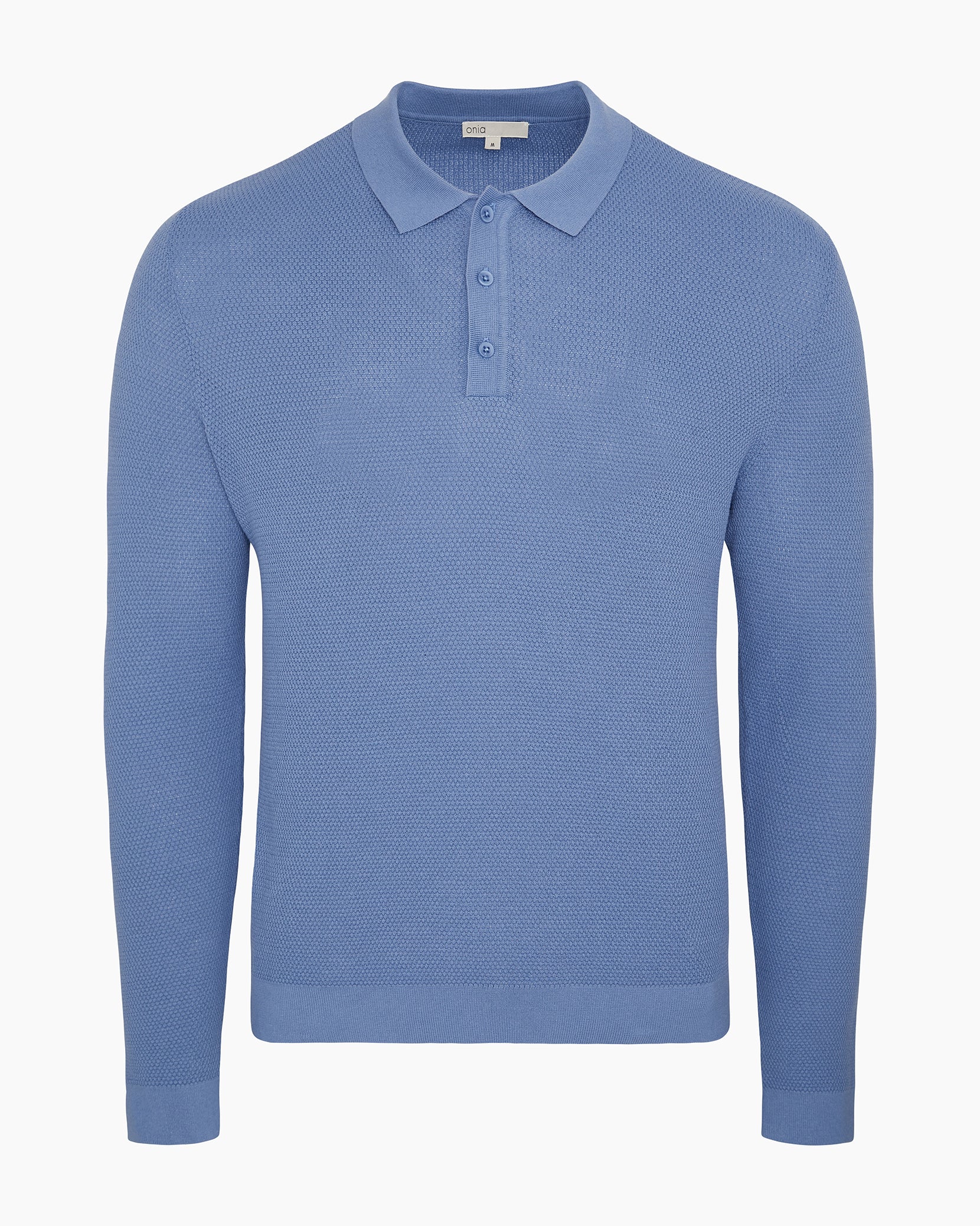 Mens | Cotton Textured Knit Long Sleeve Polo Sweatshirt | Indigo