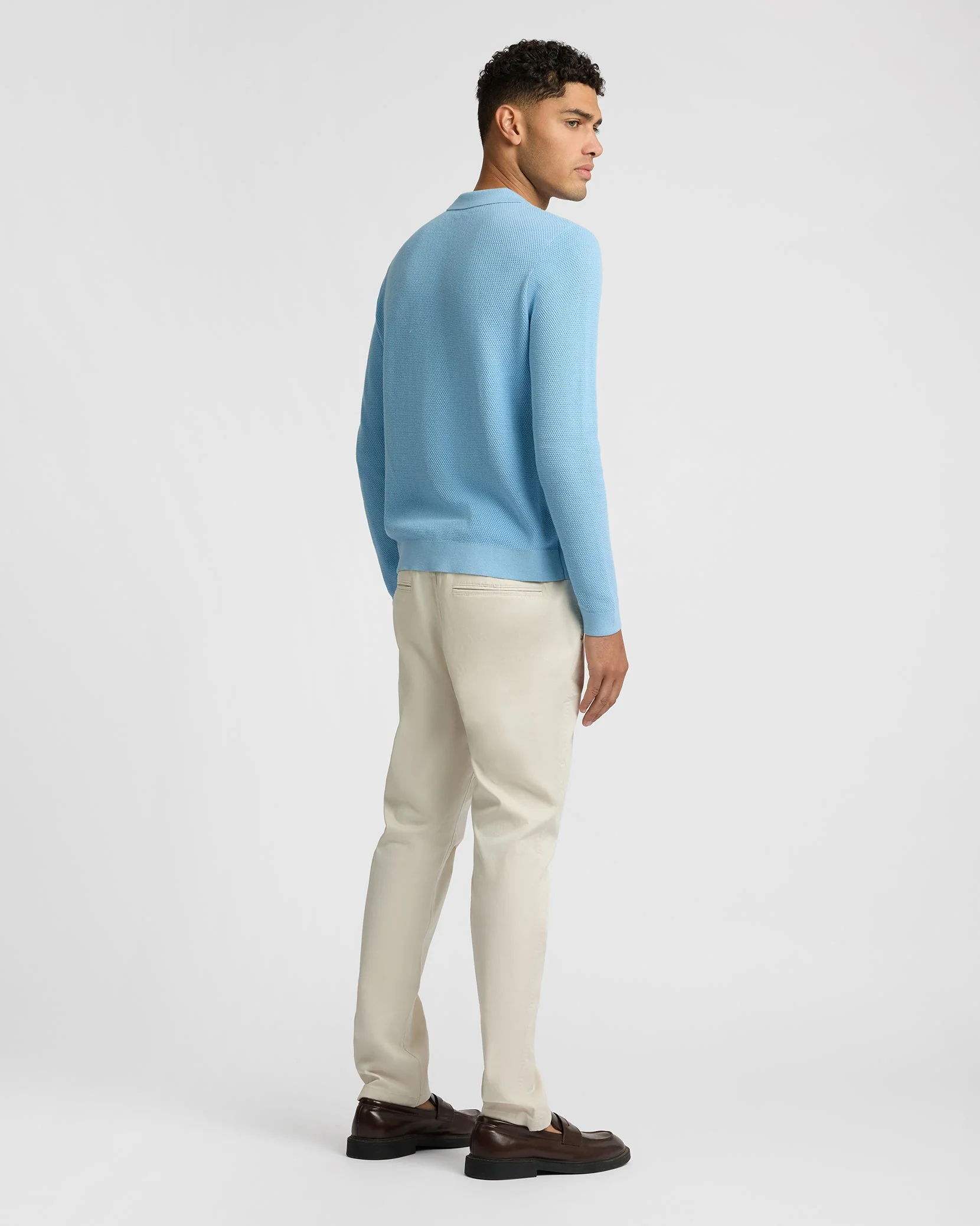 Mens | Cotton Textured Knit Long Sleeve Polo Sweatshirt | Seaport - Image 5