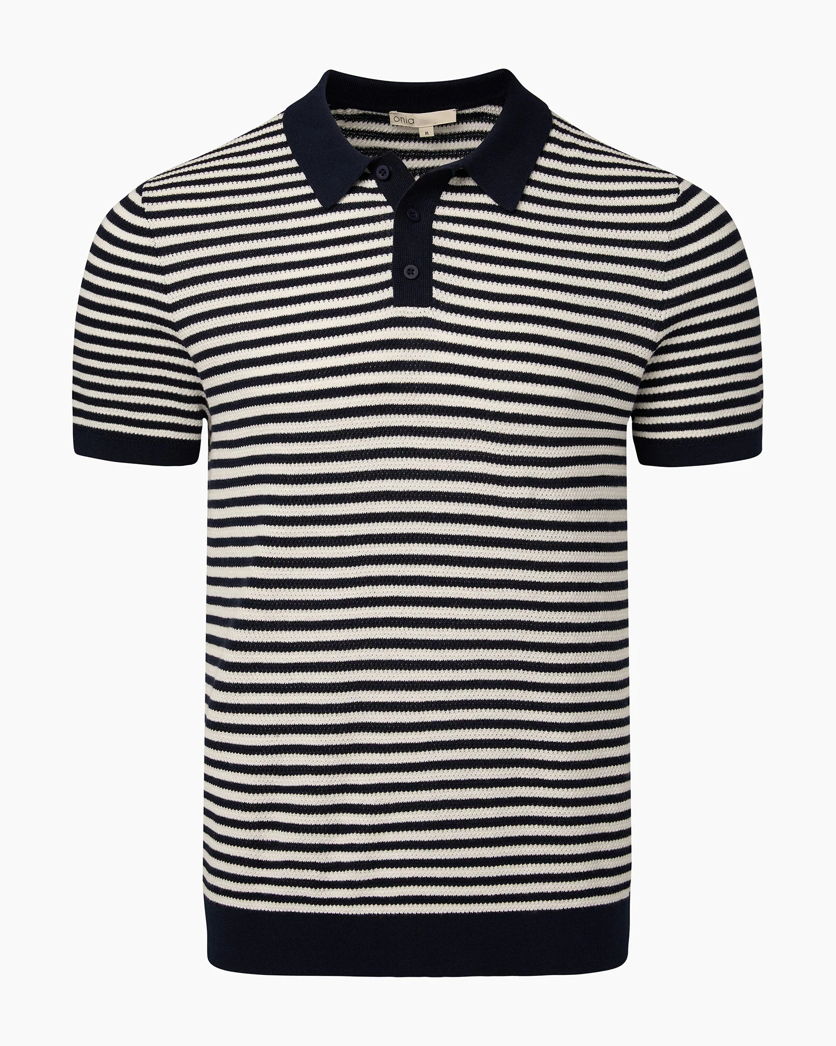 Mens | Cotton Textured Knit Polo | Deep Navy/White