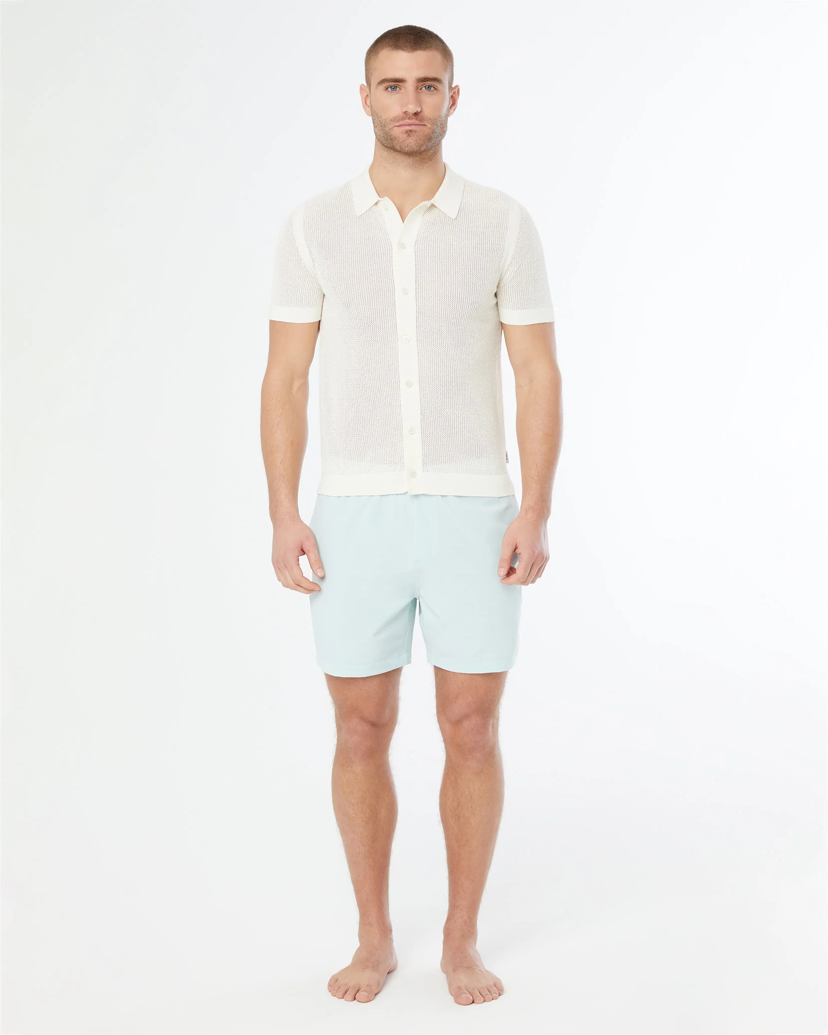 Mens | Crochet Knit Button Up Shirt - I | White - Image 3