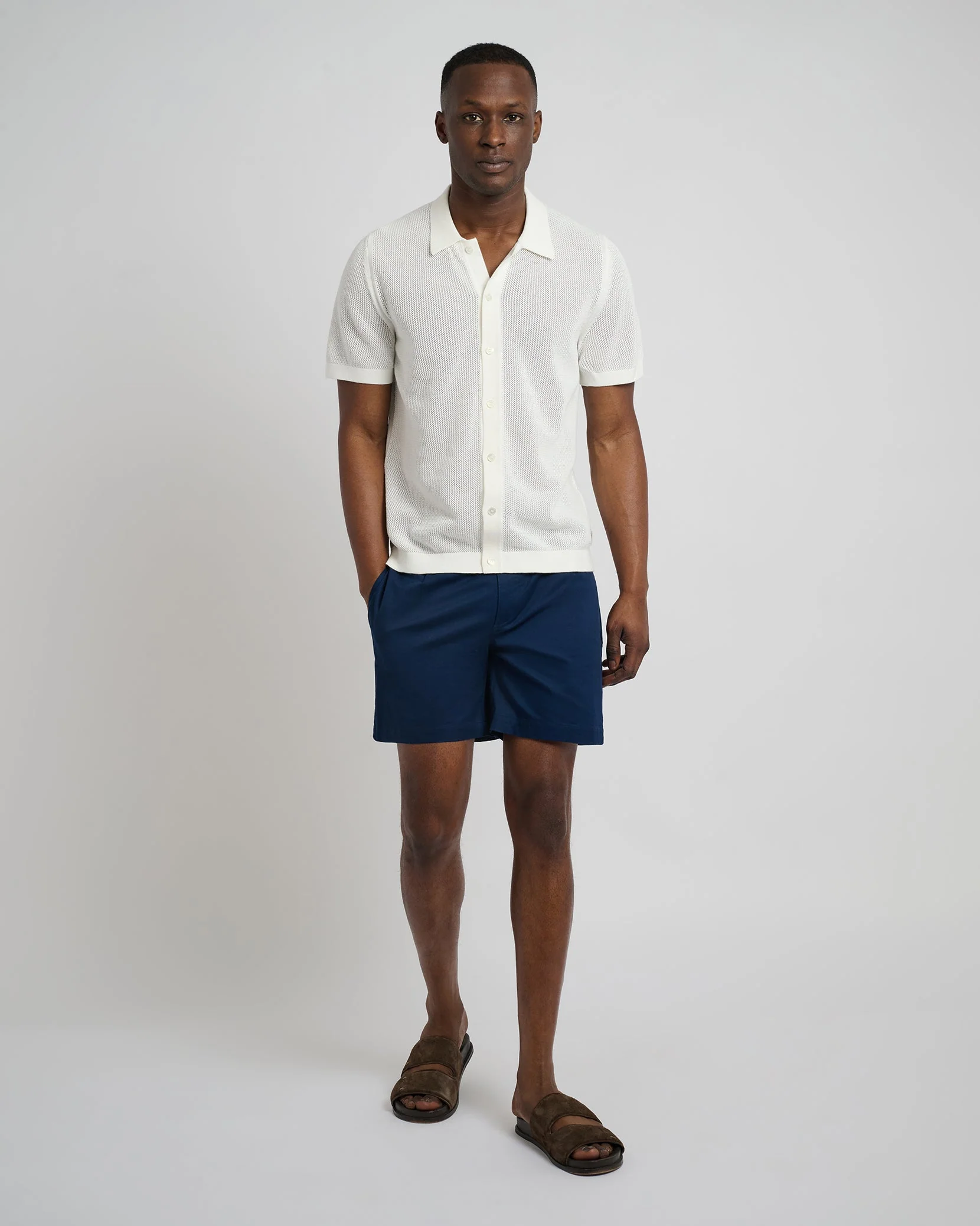 Mens | Crochet Knit Button Up Shirt - II | White - Image 4