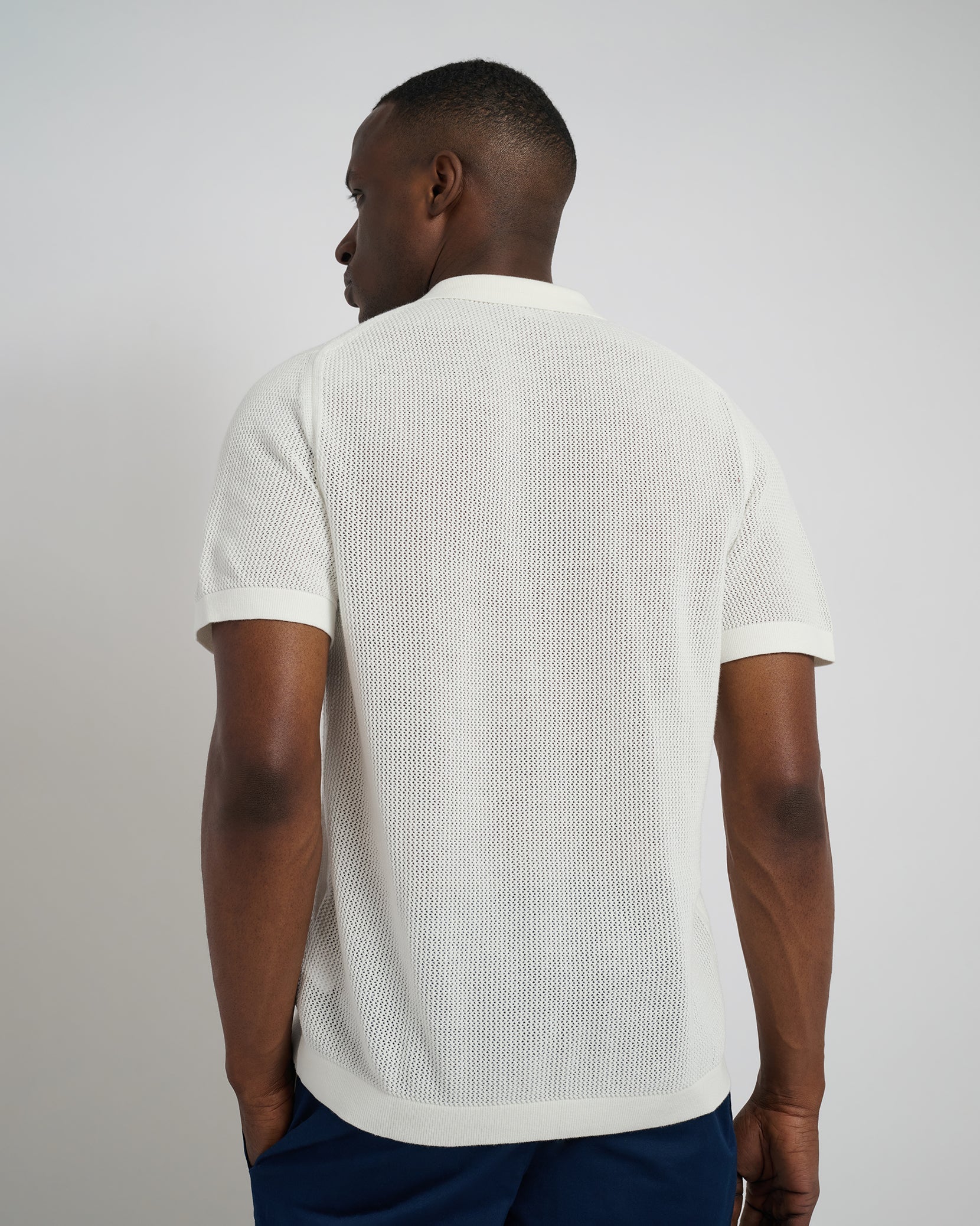 Mens | Crochet Knit Button Up Shirt - II | White - Image 5