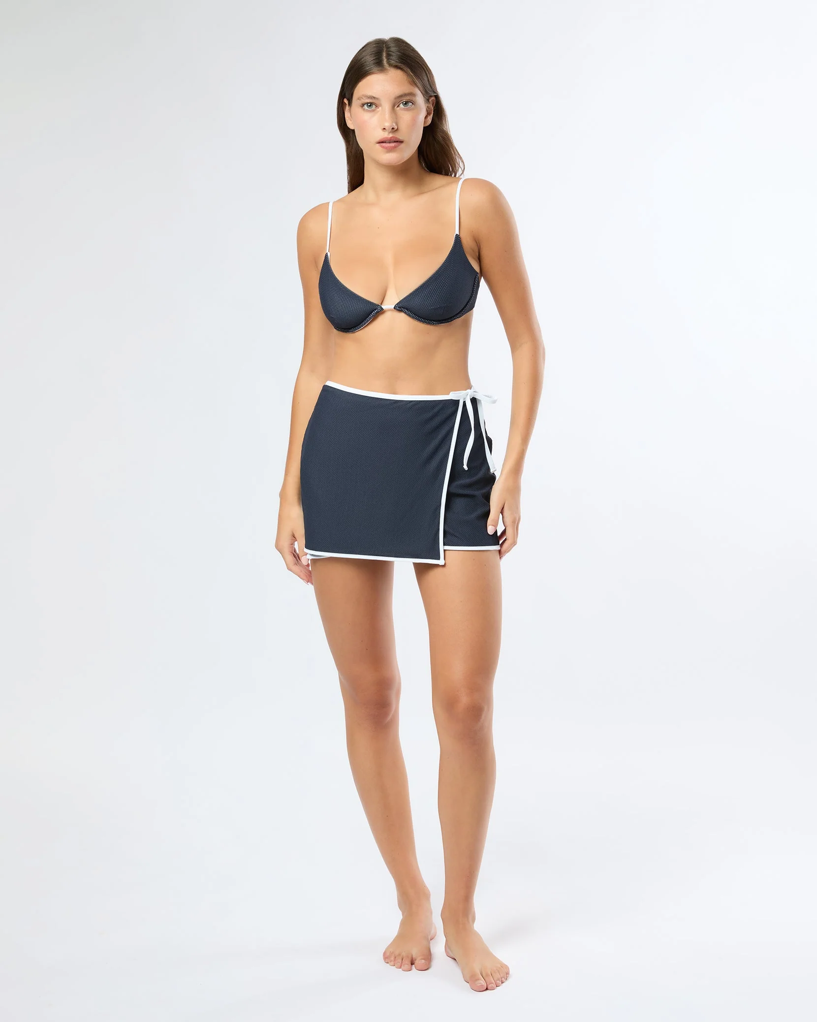 Womens | Crochet Mesh Mini Wrap Skirt | Deep Navy - Image 3