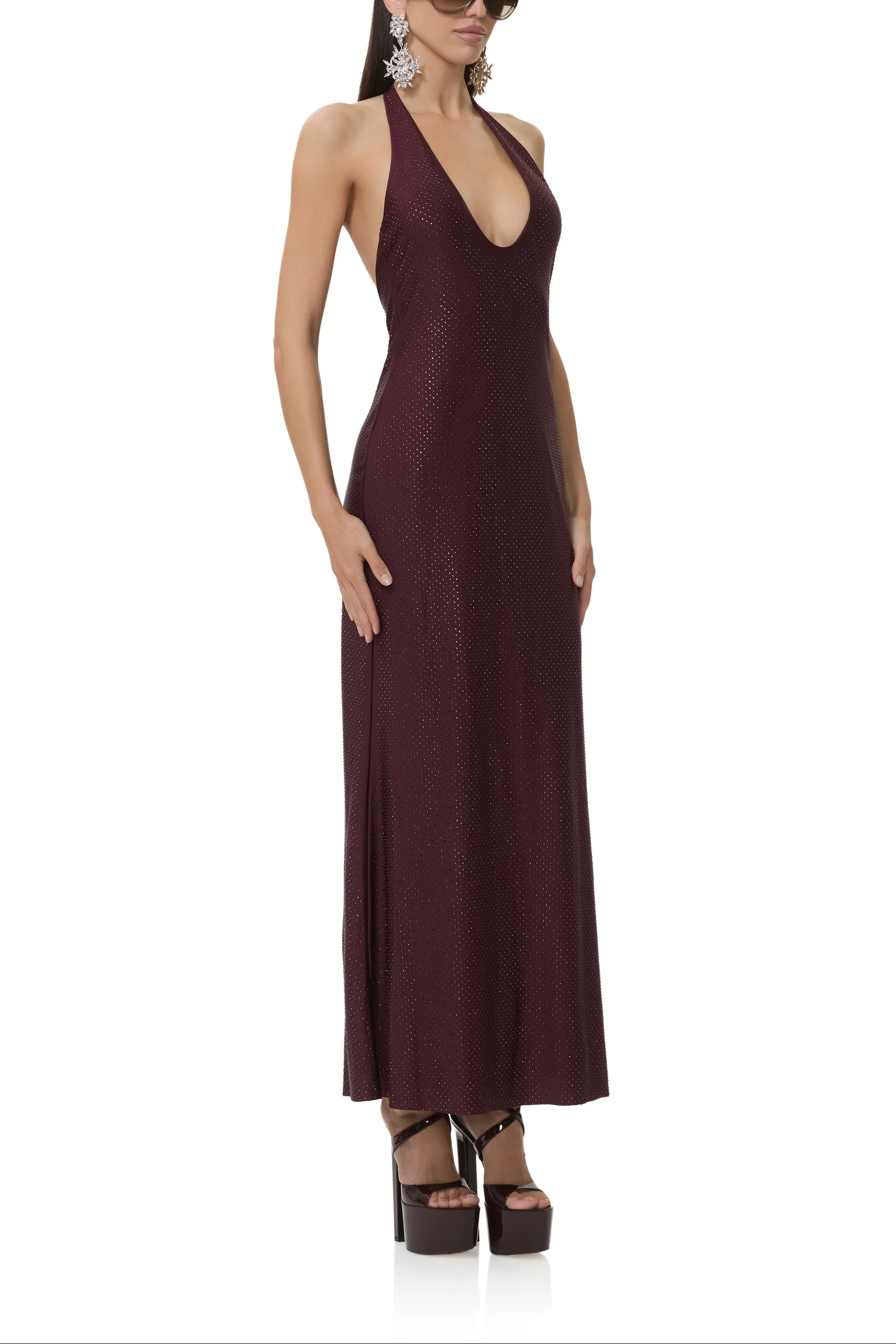 Danika Studded Jersey Dress | Vineyard - Image 3