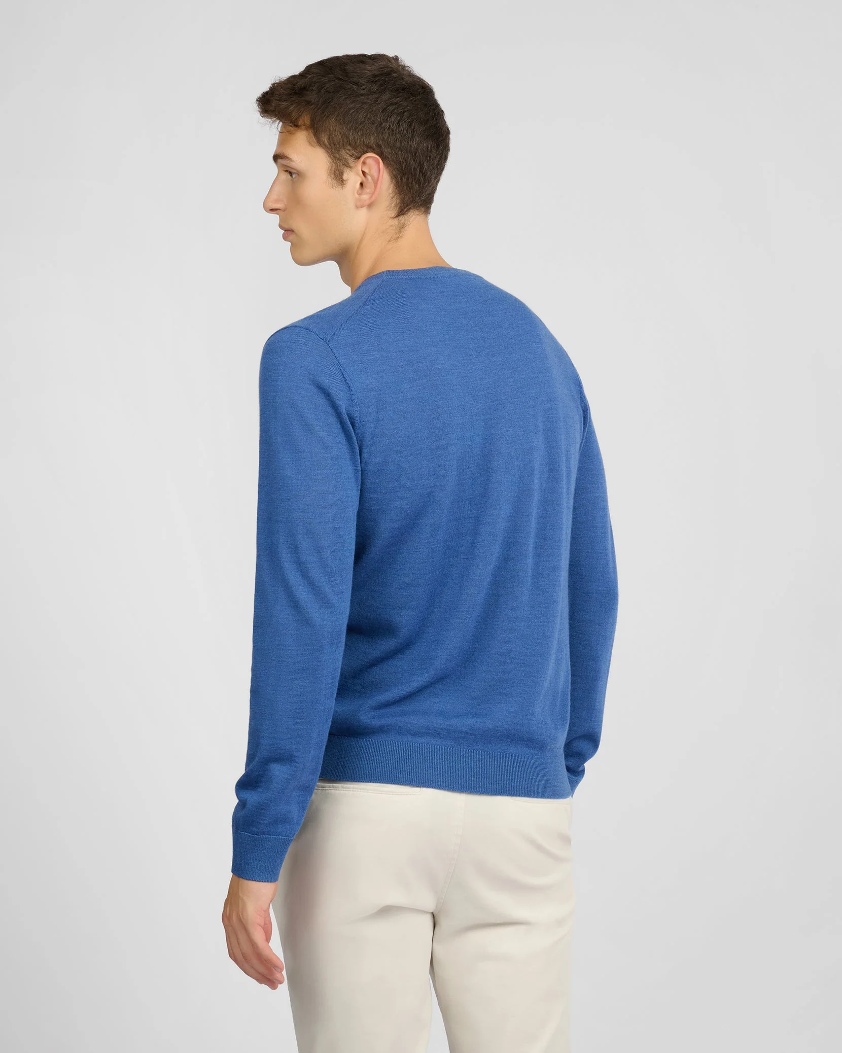 Mens | Extra Fine Merino Wool Crewneck Sweater | Cobalt Blue Melange - Image 4
