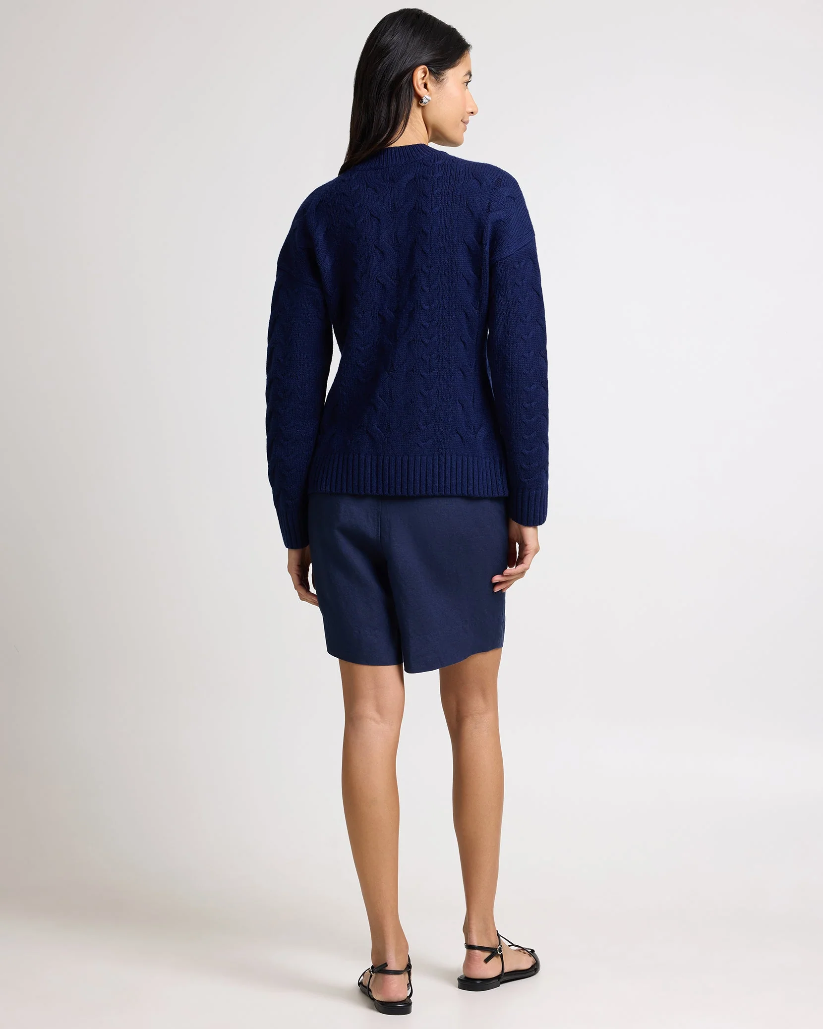 Womens | Fitted Cable Knit Cardigan | Noir Navy - Image 5