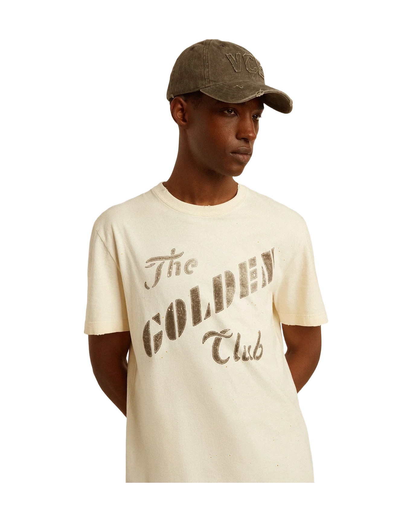 Men | Aged Cotton T Shirt With Gold Print | Heritage White x Black - Image 3