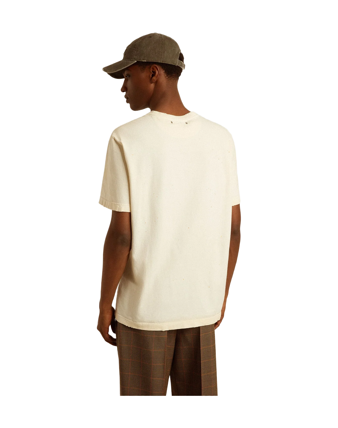 Men | Aged Cotton T Shirt With Gold Print | Heritage White x Black - Image 4