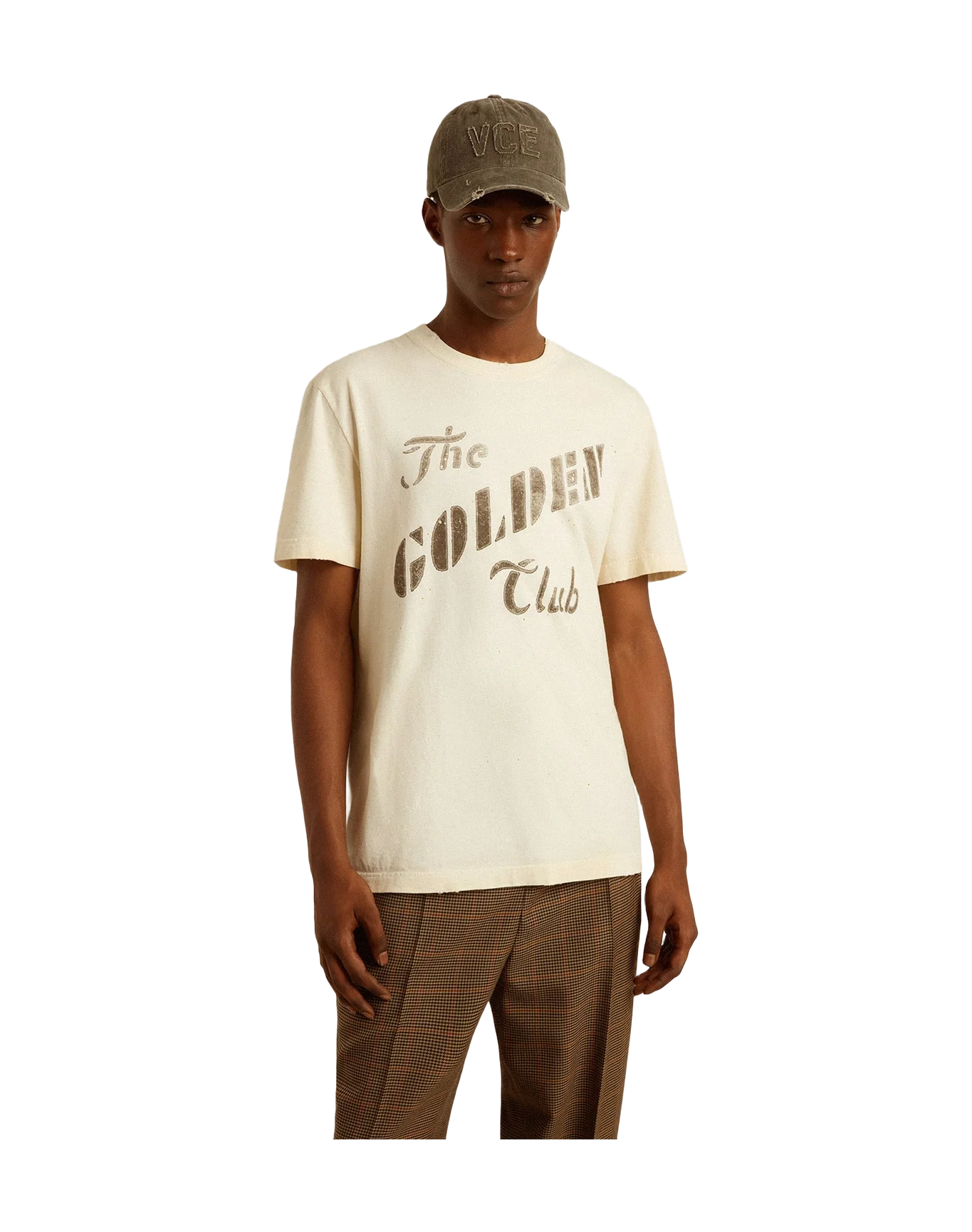 Men | Aged Cotton T Shirt With Gold Print | Heritage White x Black - Image 8