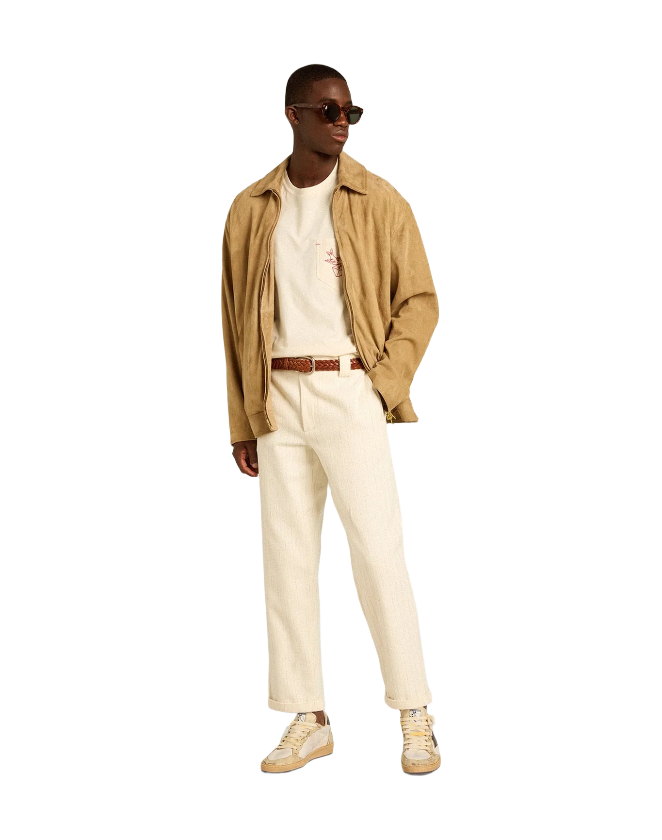 Men | Beige Colored Leather Jacket With Zip Fastening | Dark Taupe - Image 6