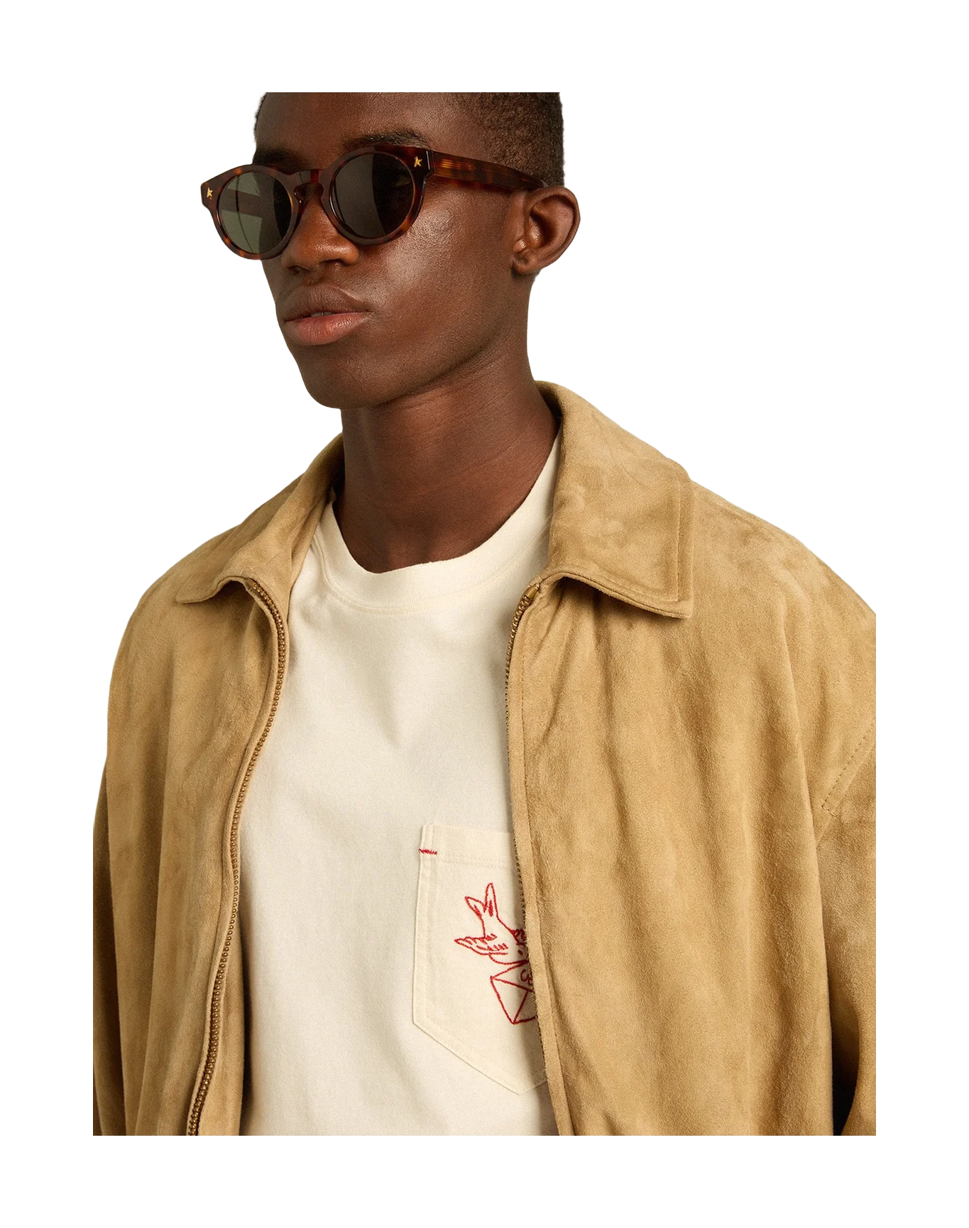 Men | Beige Colored Leather Jacket With Zip Fastening | Dark Taupe - Image 7