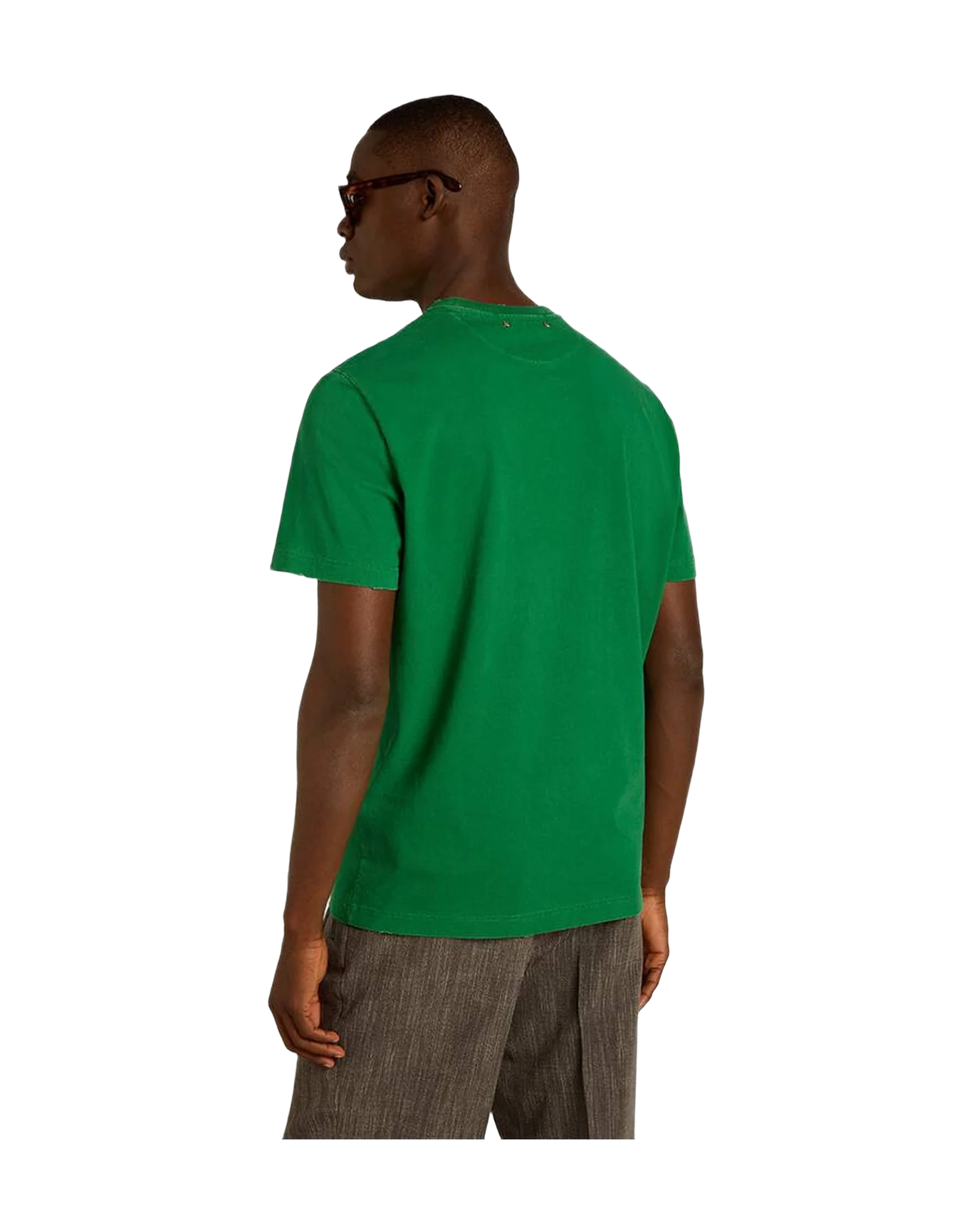 Men | Cotton T Shirt With Lettering At The Center | Green Jacket x Heritage White - Image 10