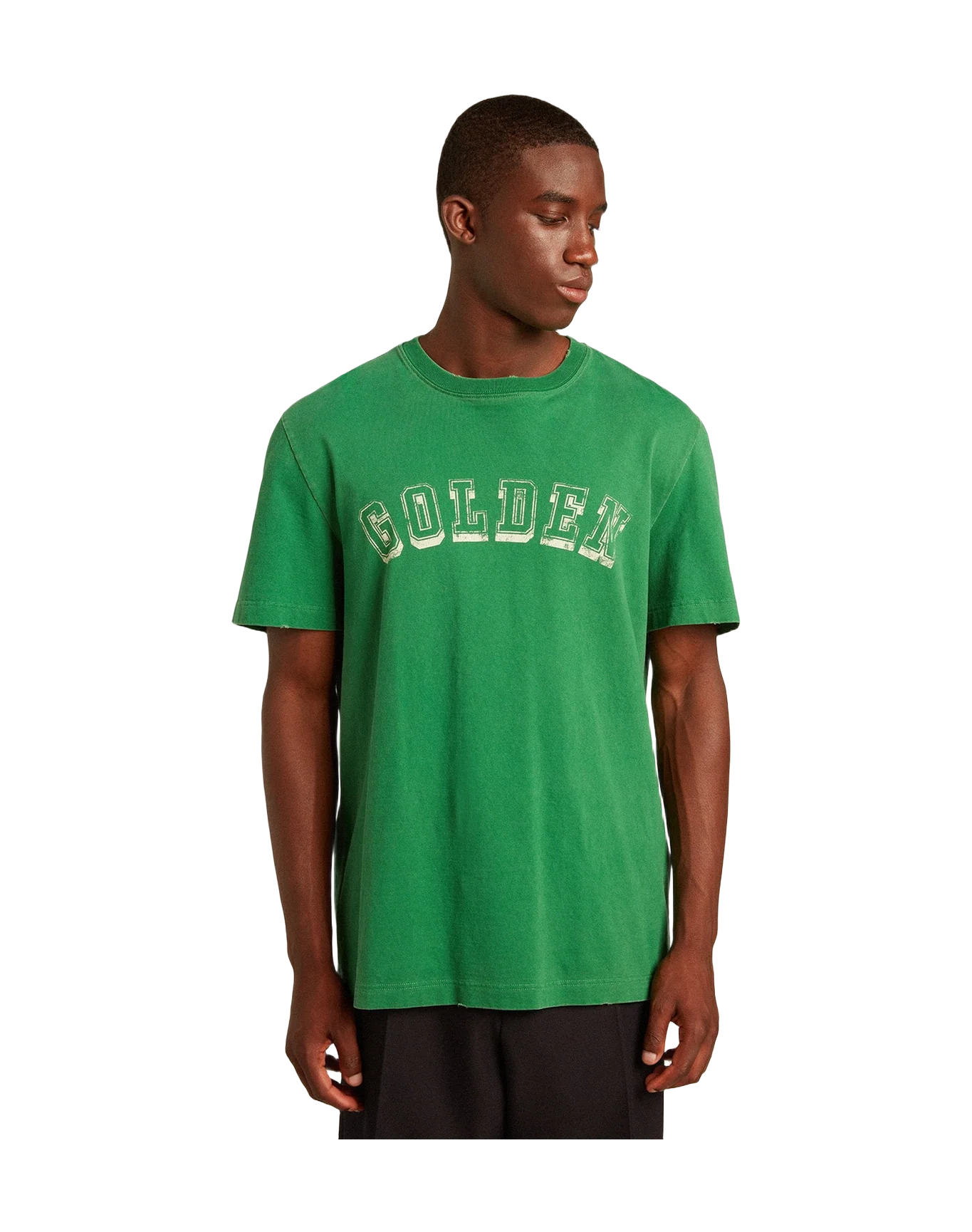 Men | Cotton T Shirt With Lettering At The Center | Green Jacket x Heritage White - Image 11