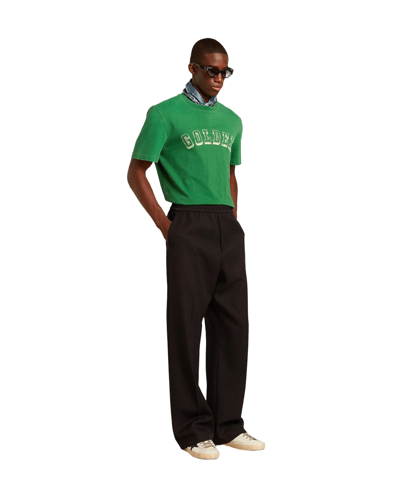 Men | Cotton T Shirt With Lettering At The Center | Green Jacket x Heritage White - Image 2