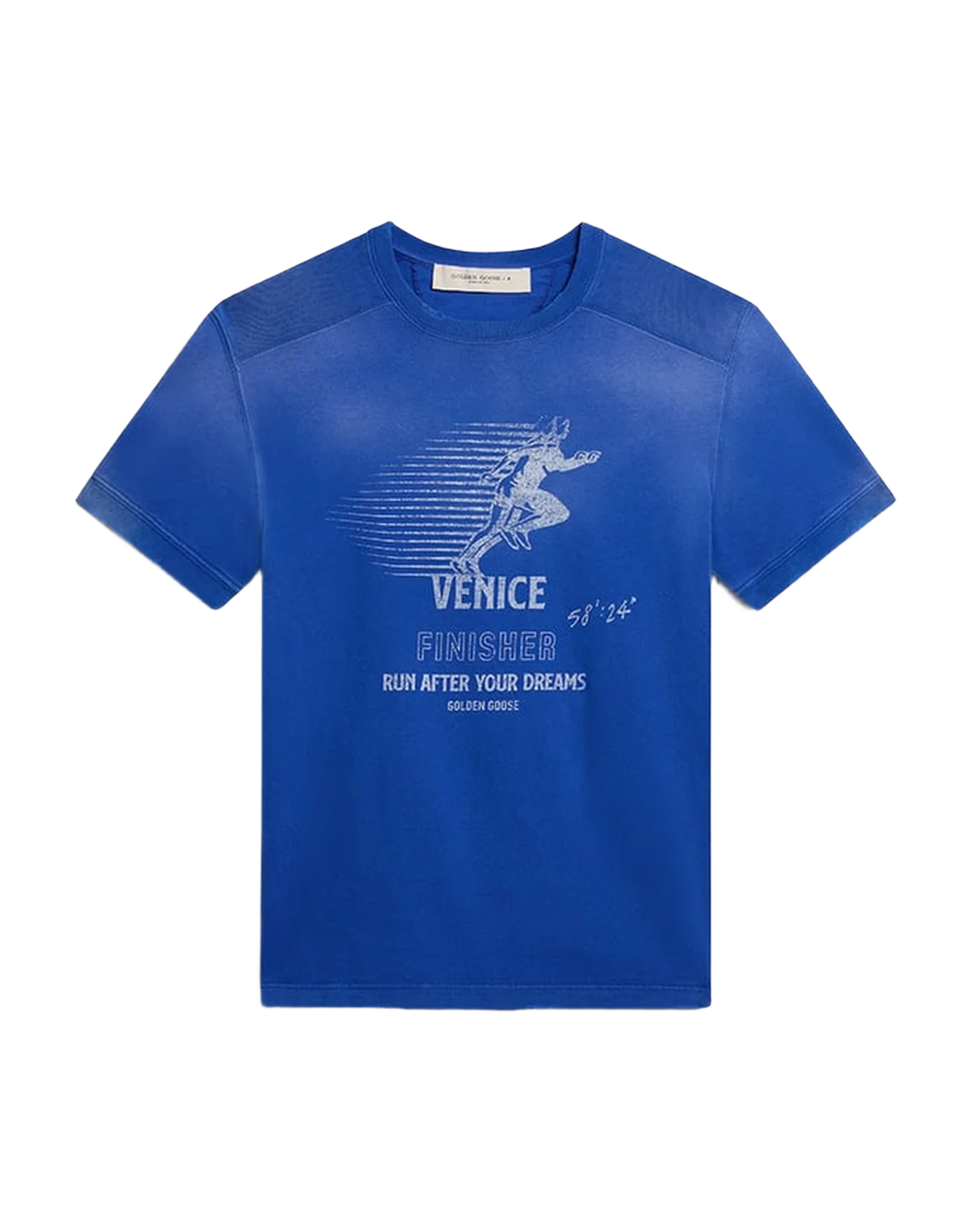 Men | Cotton T Shirt With Poster On The Front | Marathon Blue x Heritage White