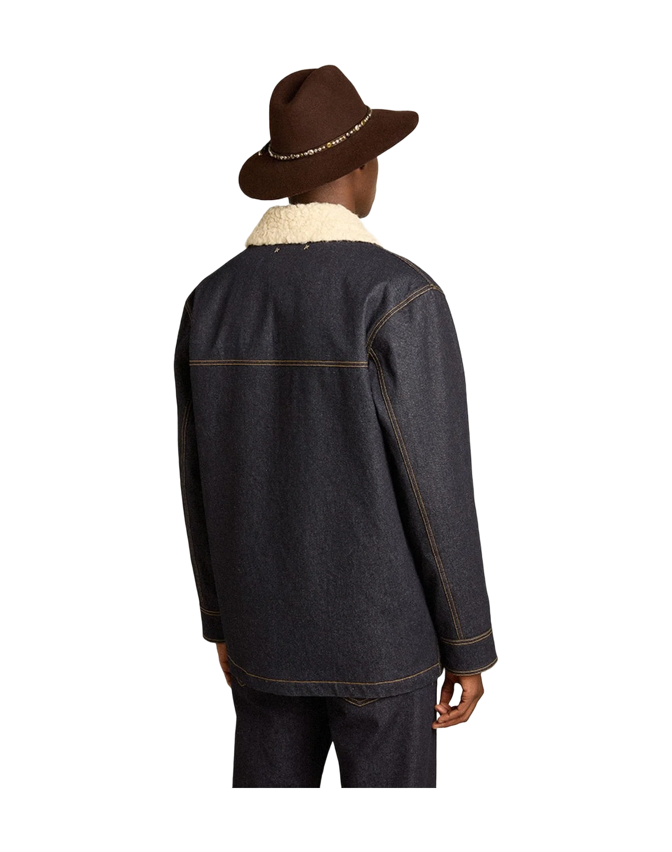 Men | Denim Pea Coat Jacket | Dark Blue x Natural - Image 13