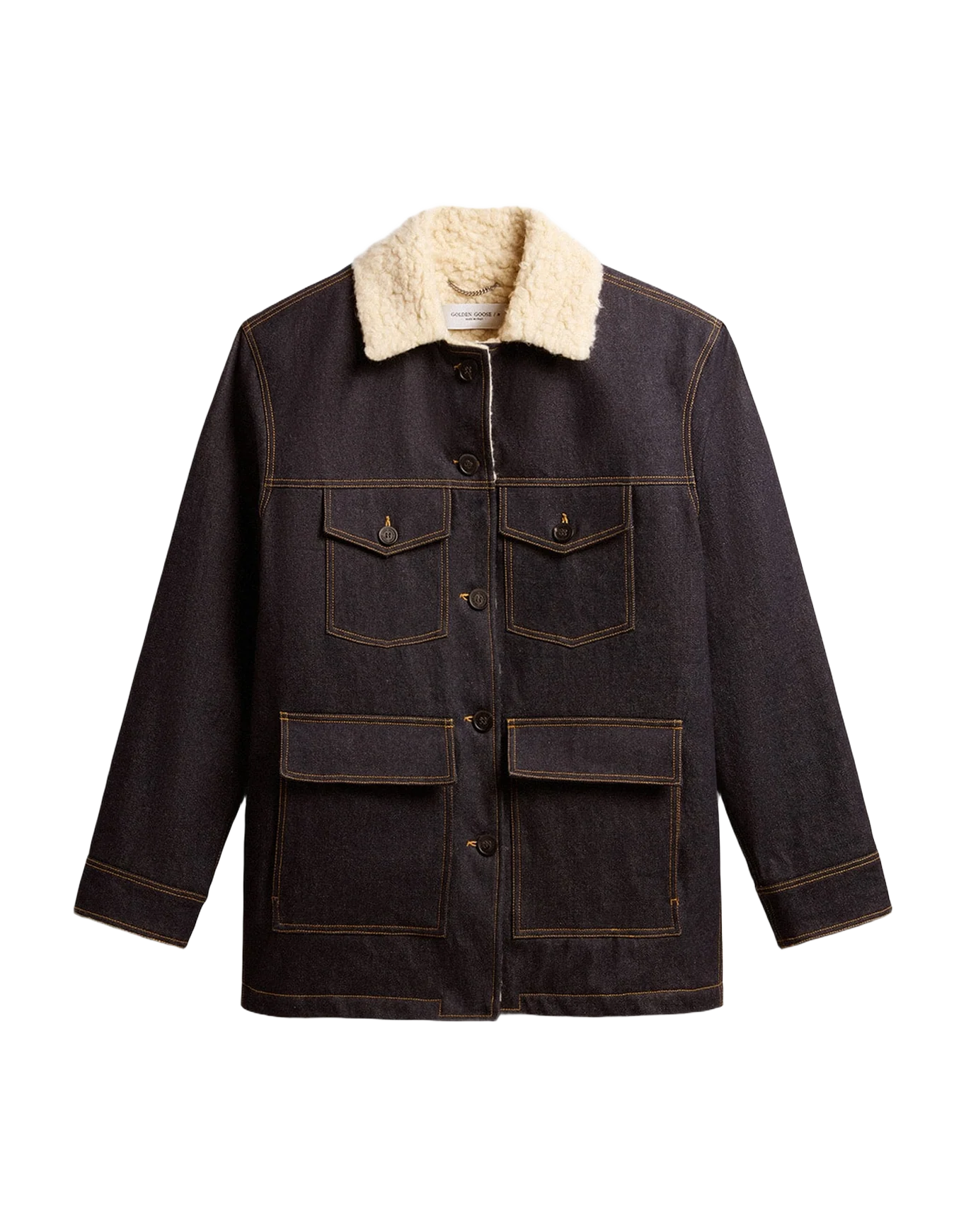 Men | Denim Pea Coat Jacket | Dark Blue x Natural - Image 5