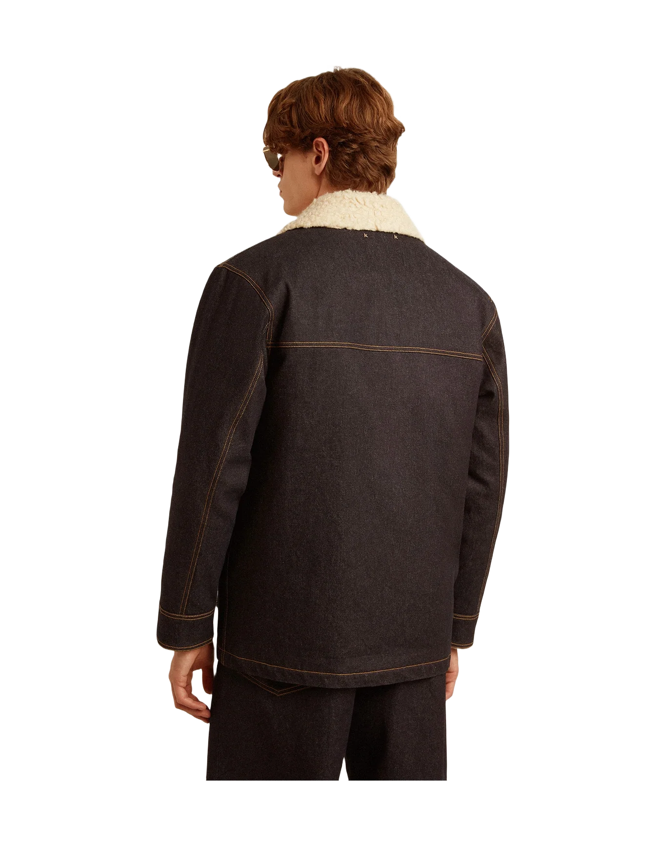 Men | Denim Pea Coat Jacket | Dark Blue x Natural - Image 6