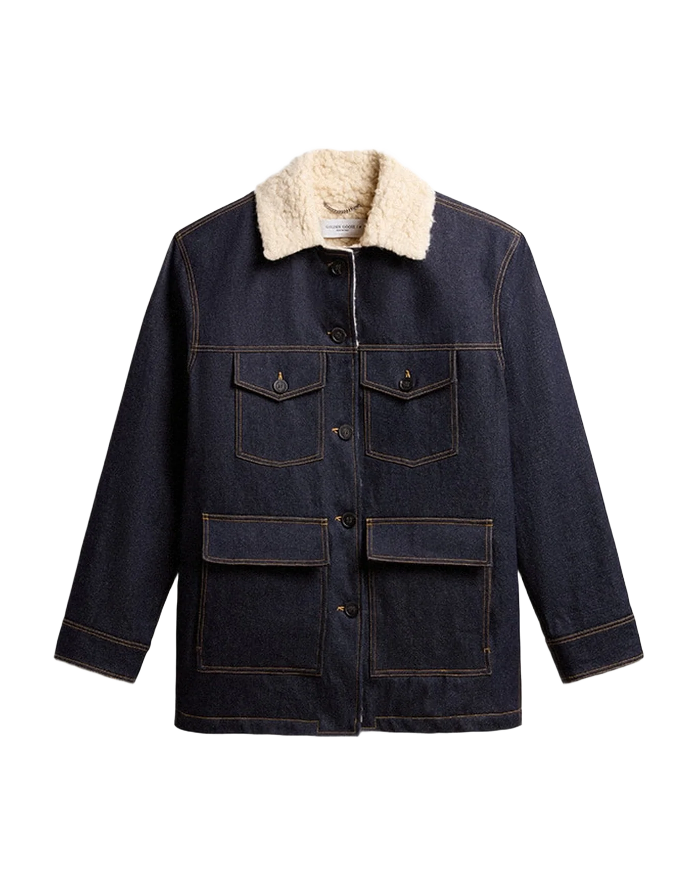 Men | Denim Pea Coat Jacket | Dark Blue x Natural - Image 7