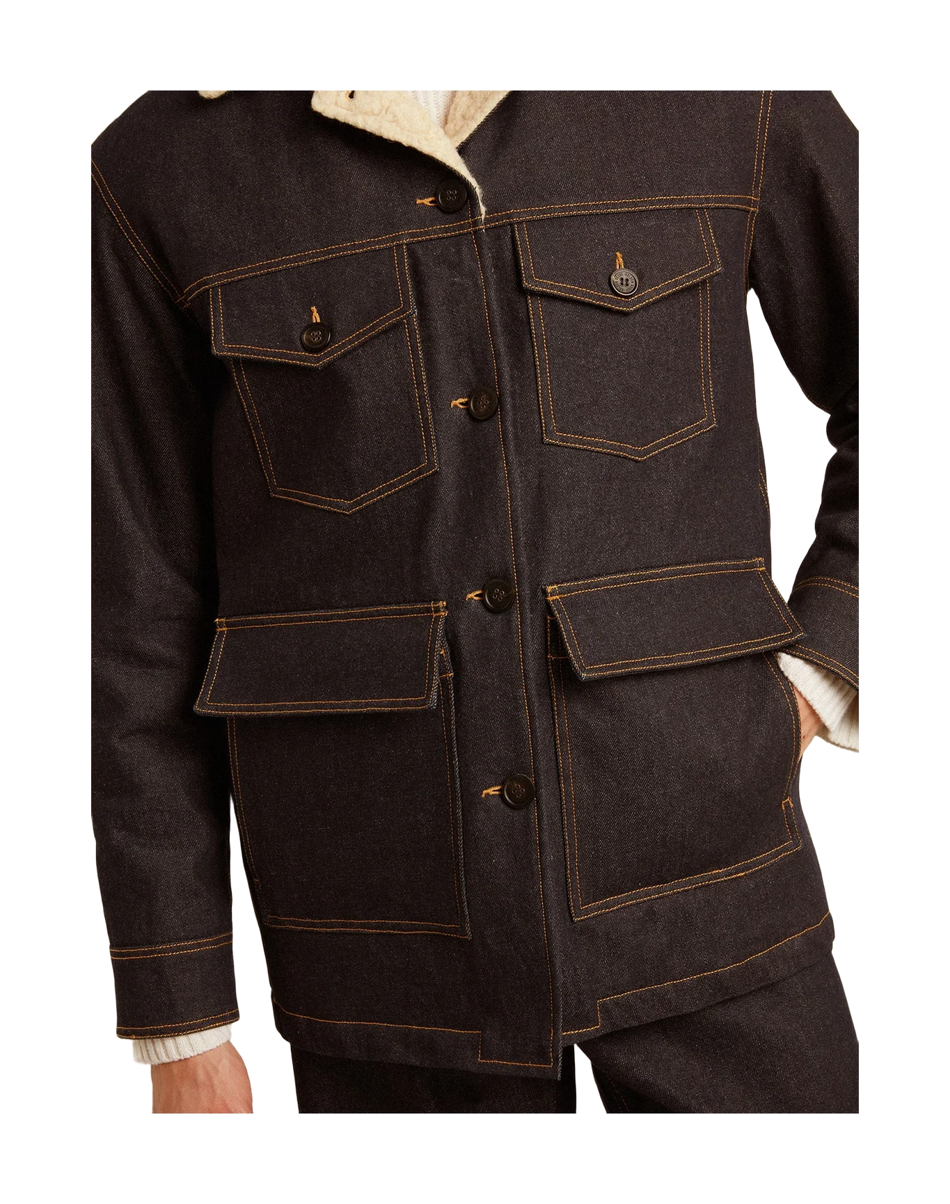 Men | Denim Pea Coat Jacket | Dark Blue x Natural - Image 8