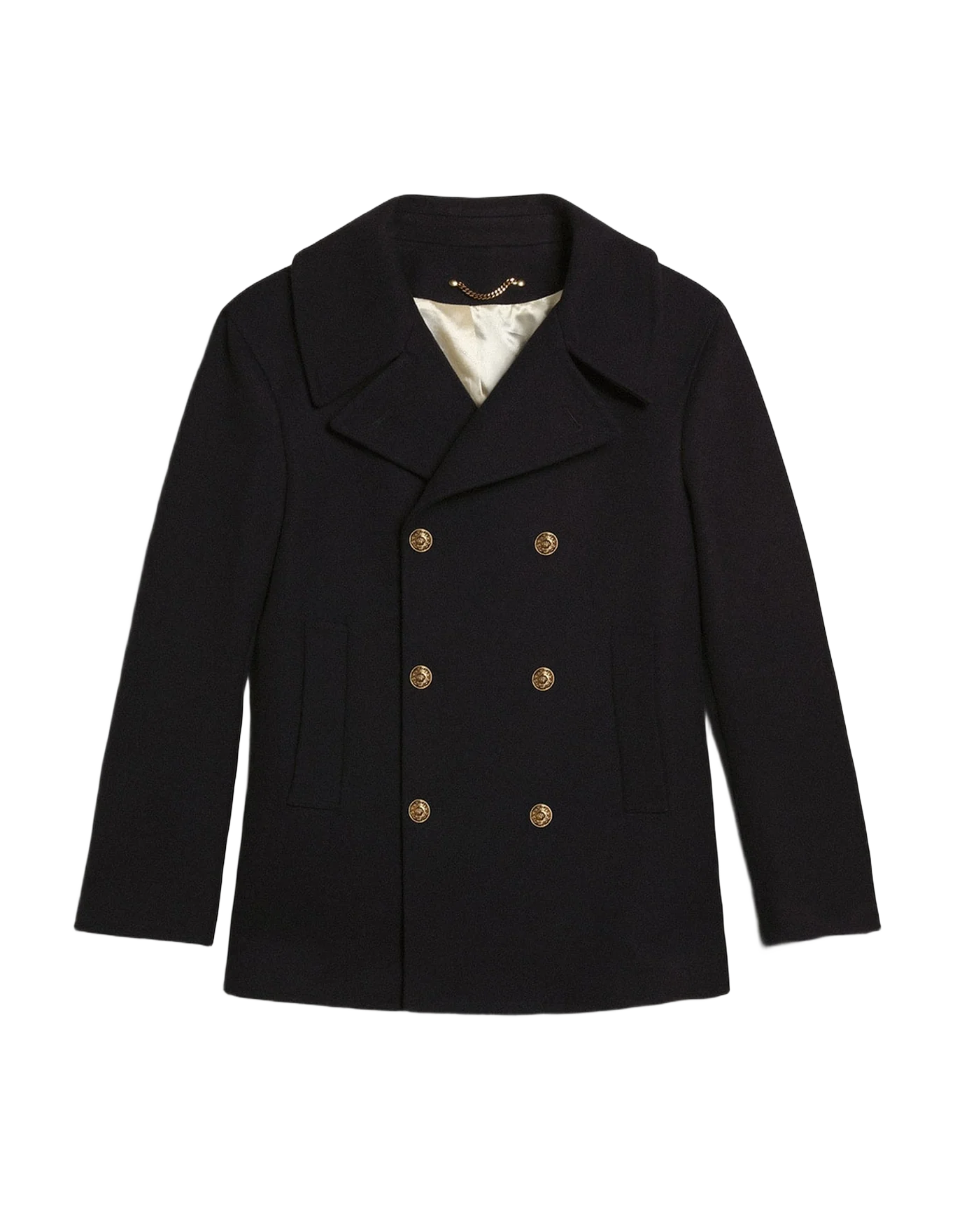 Men | Double Breasted Coat In Wool With Gold Buttons | Dark Blue