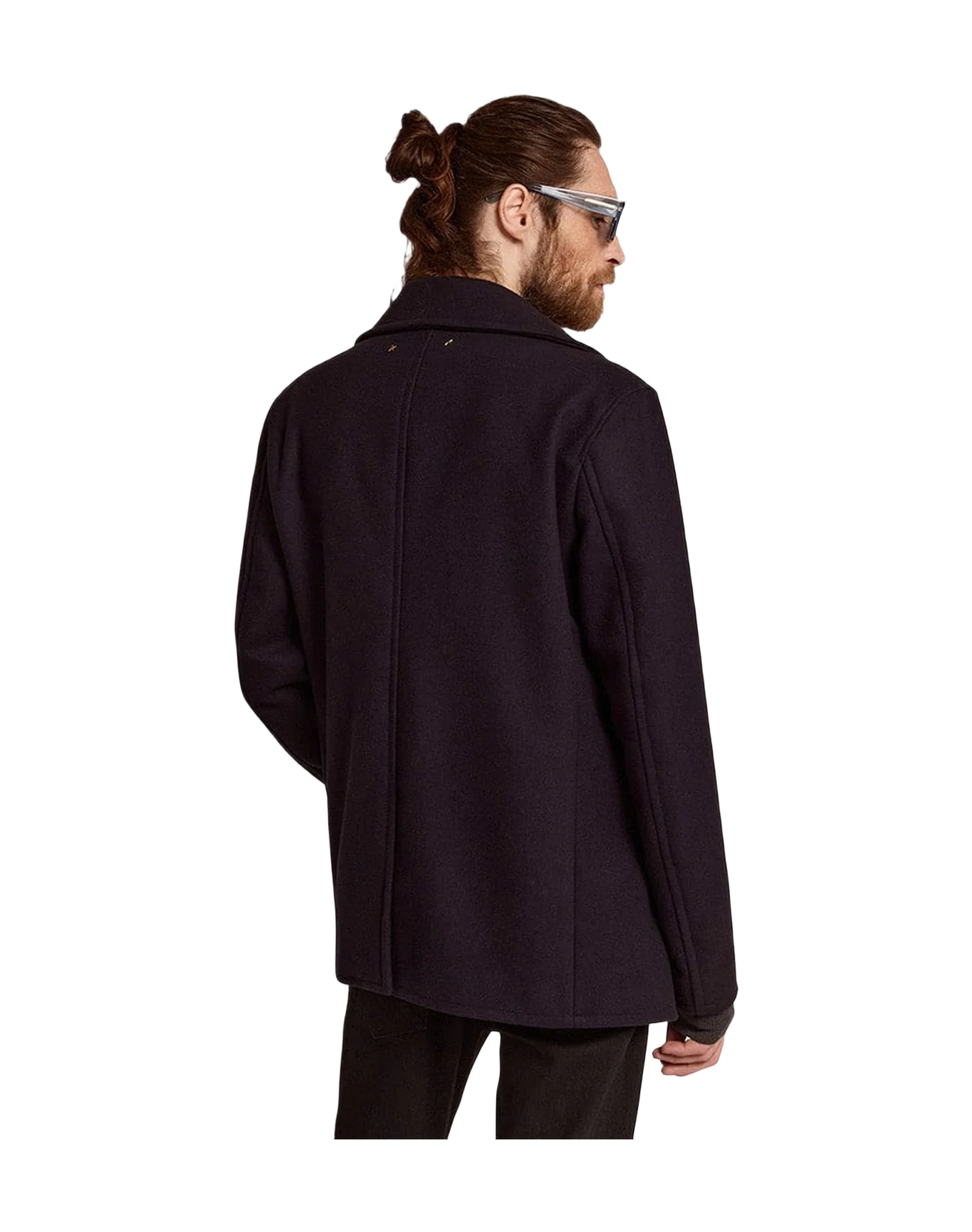 Men | Double Breasted Coat In Wool With Gold Buttons | Dark Blue - Image 2