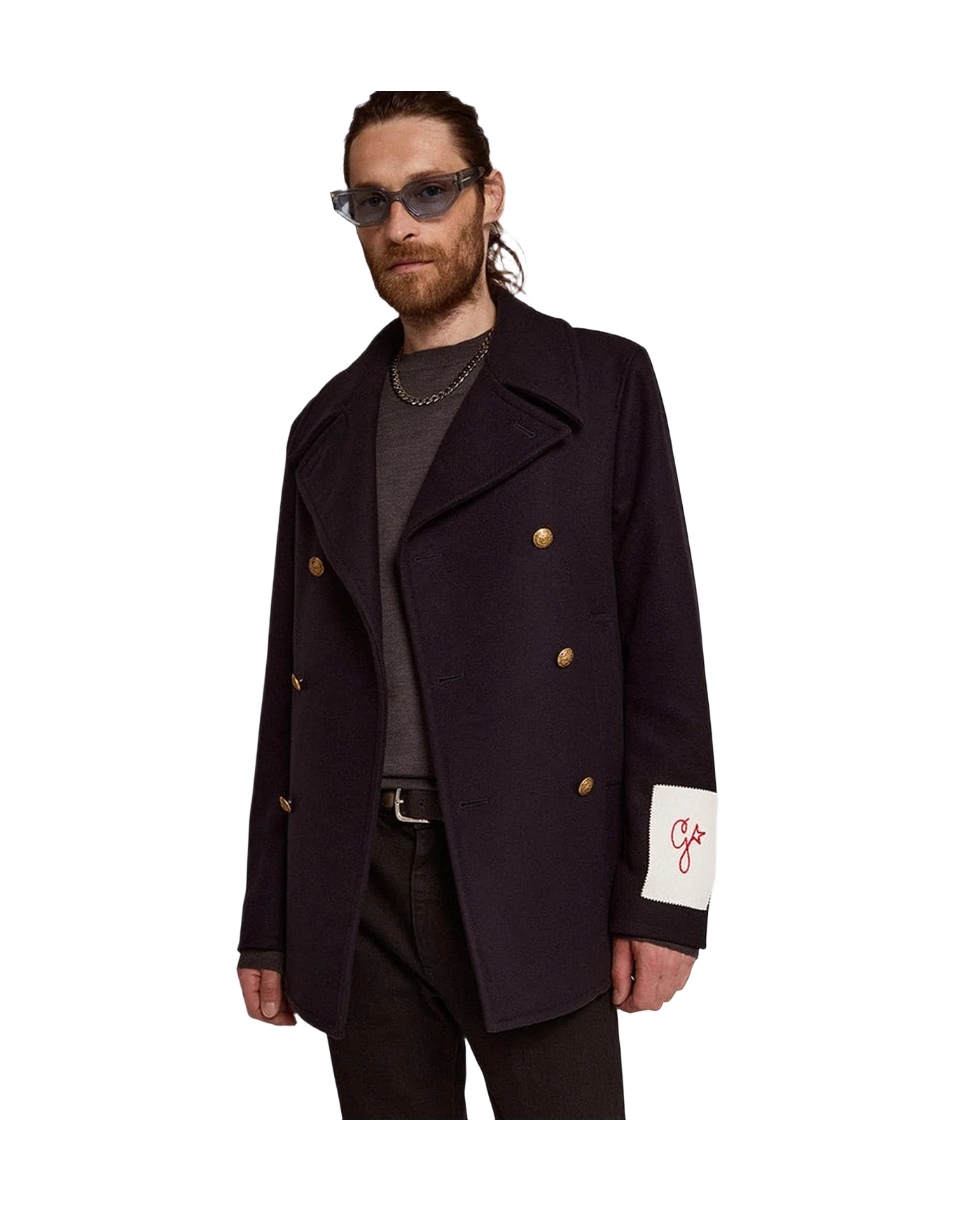 Men | Double Breasted Coat In Wool With Gold Buttons | Dark Blue - Image 6