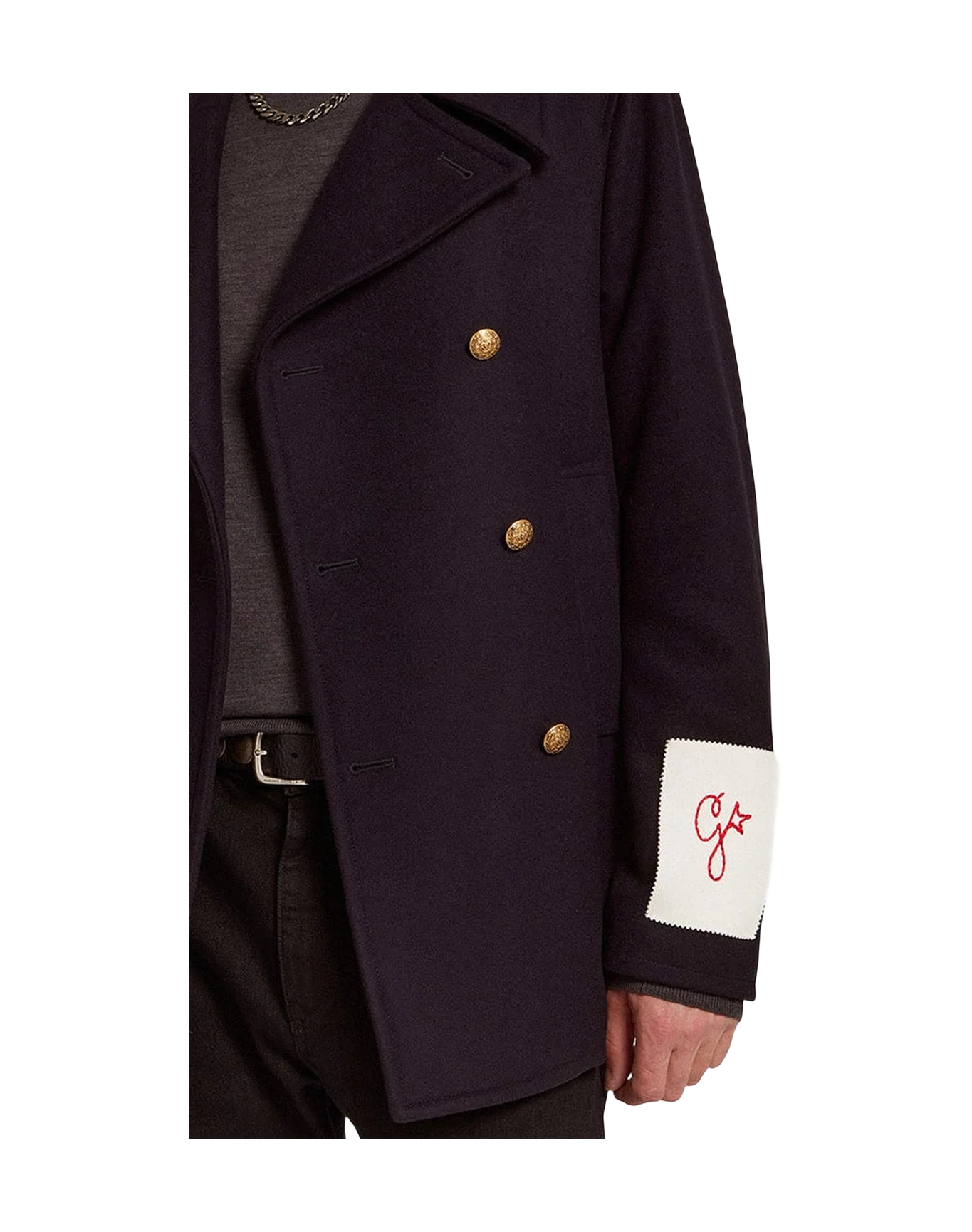 Men | Double Breasted Coat In Wool With Gold Buttons | Dark Blue - Image 8