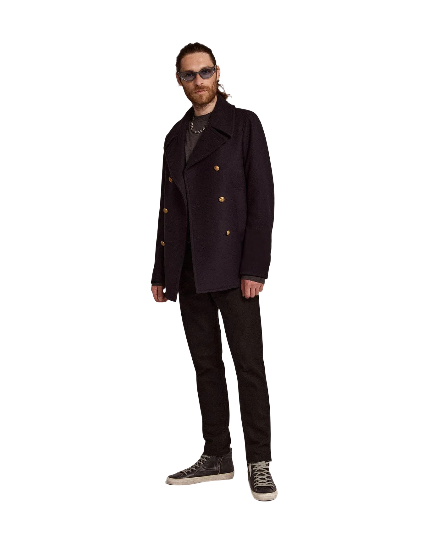 Men | Double Breasted Coat In Wool With Gold Buttons | Dark Blue - Image 9