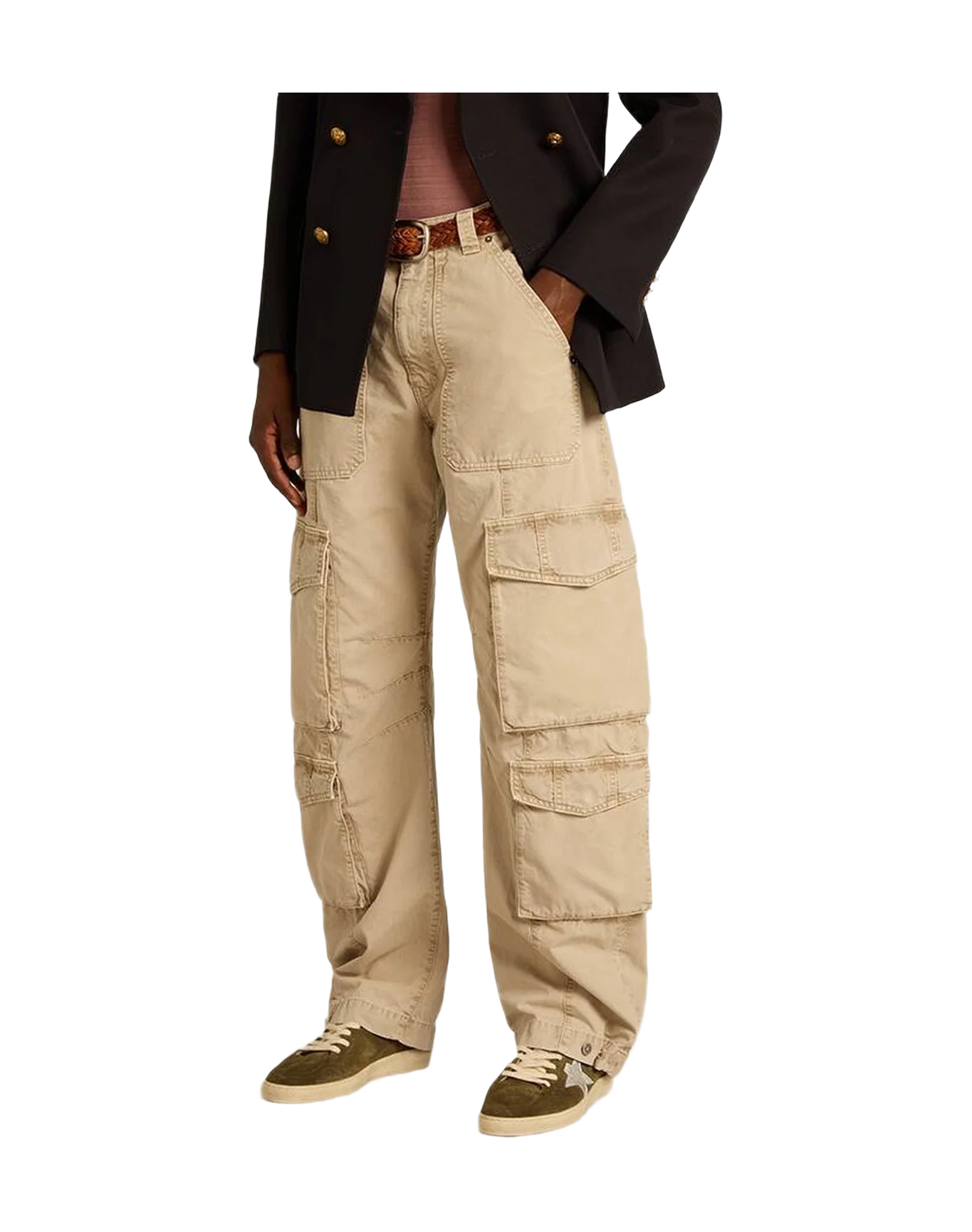 Men | Khaki Colored Cotton Cargo Pants | Trench Coat - Image 10